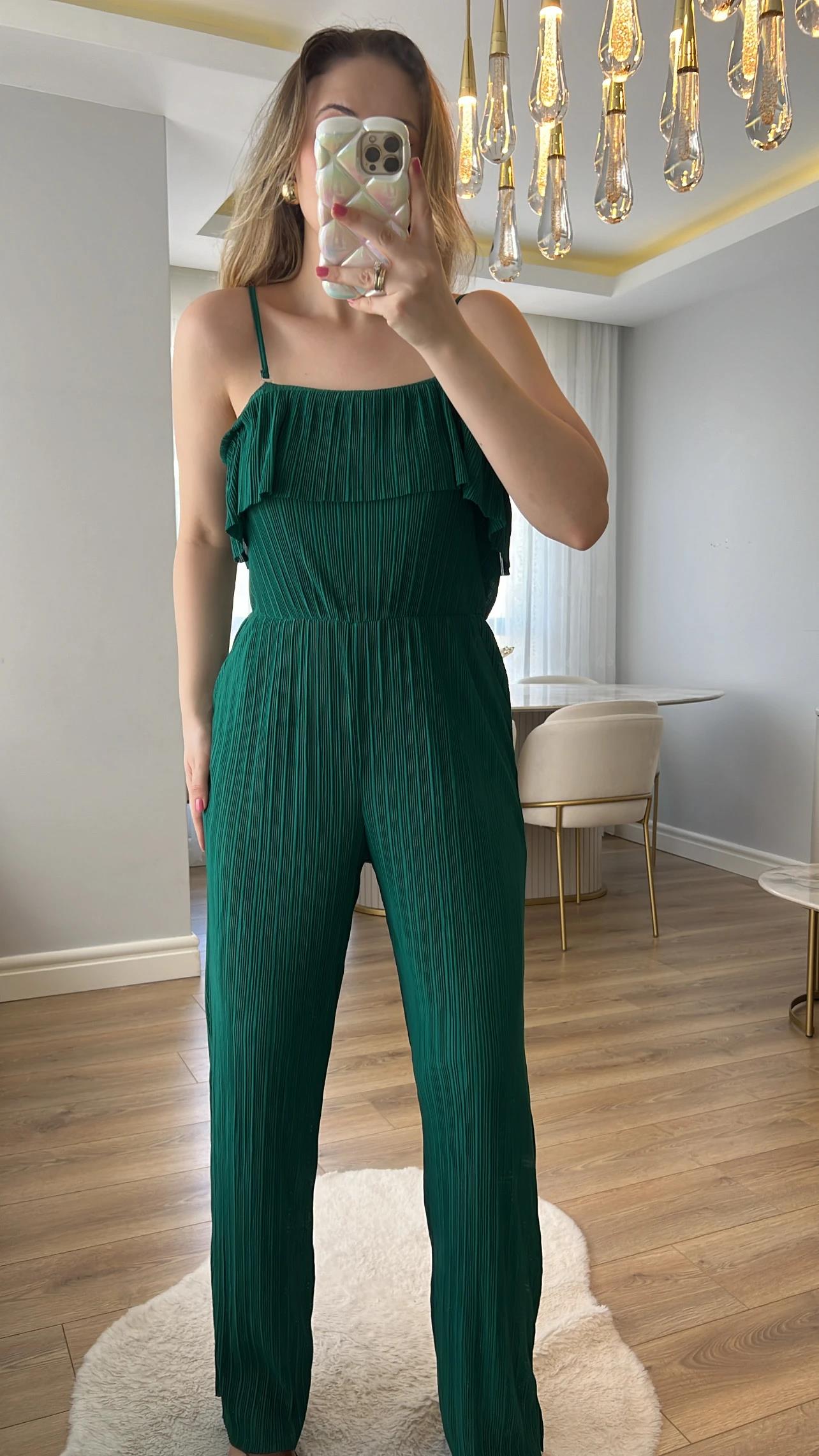 Jorge Zümrüt Yeşili Pileli Tulum