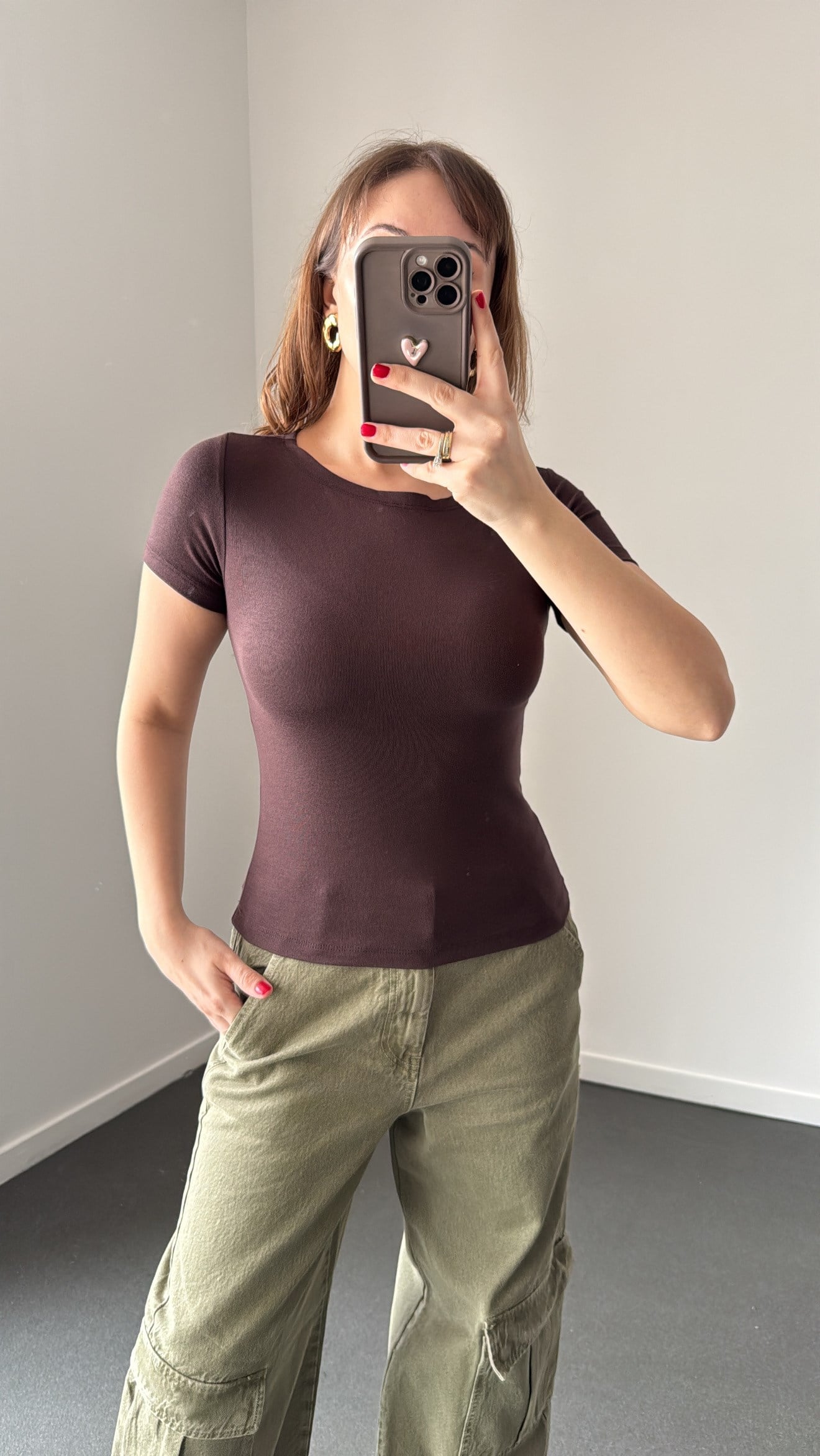 Judy Kahve Oval Yaka Yumuşak Likralı Body