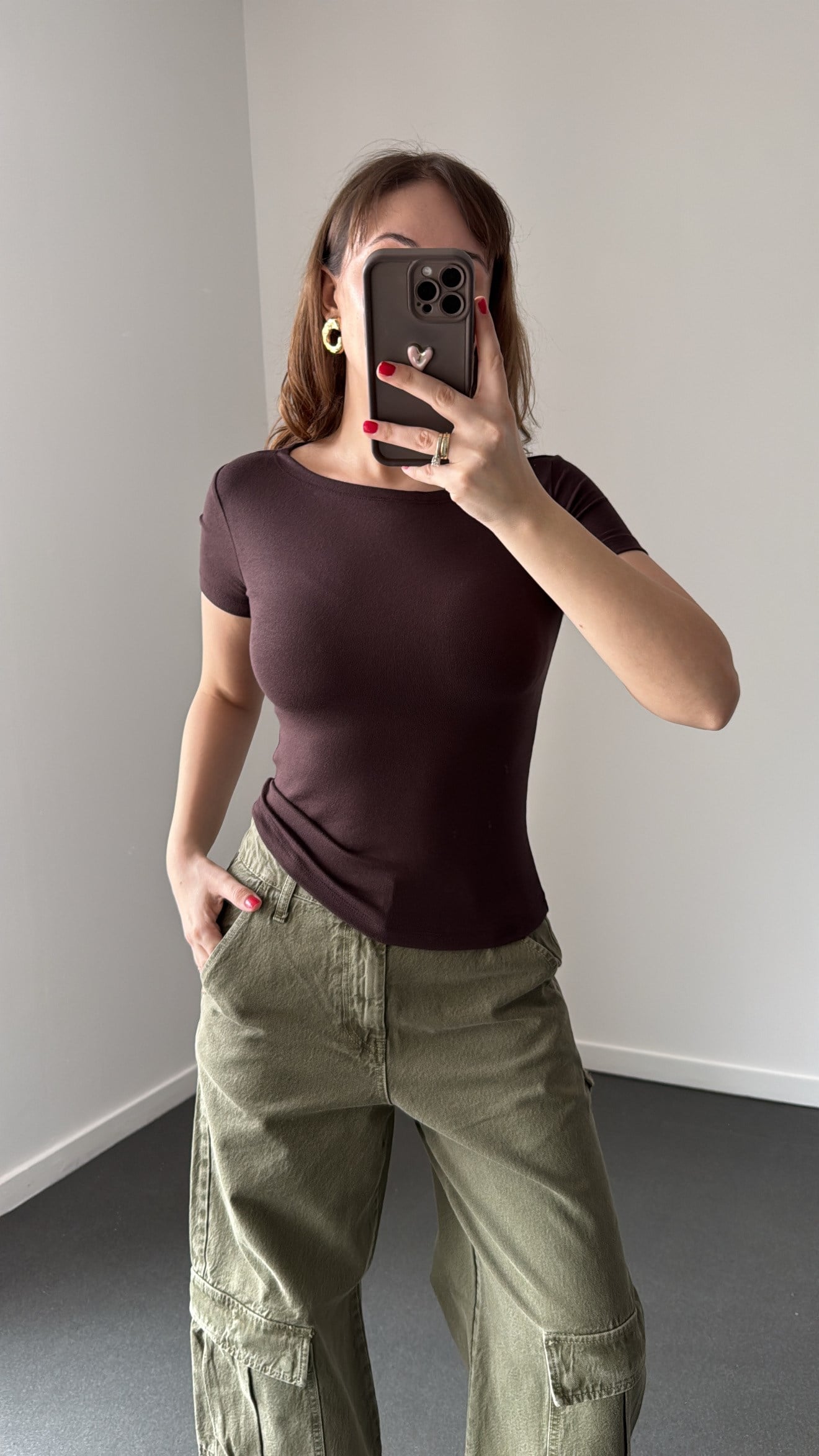 Judy Kahve Oval Yaka Yumuşak Likralı Body