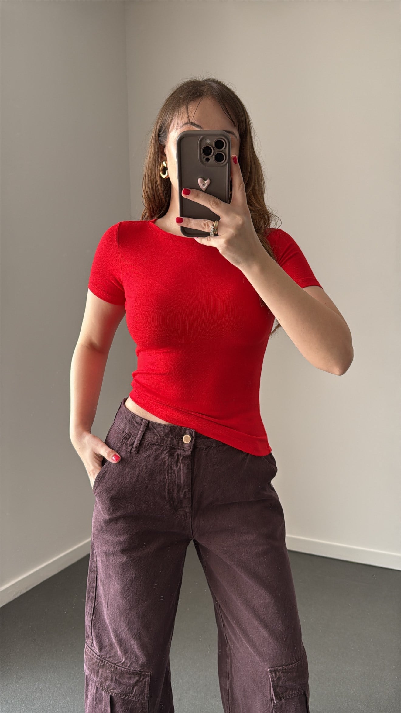 Judy Kırmızı Oval Yaka Yumuşak Likralı Body
