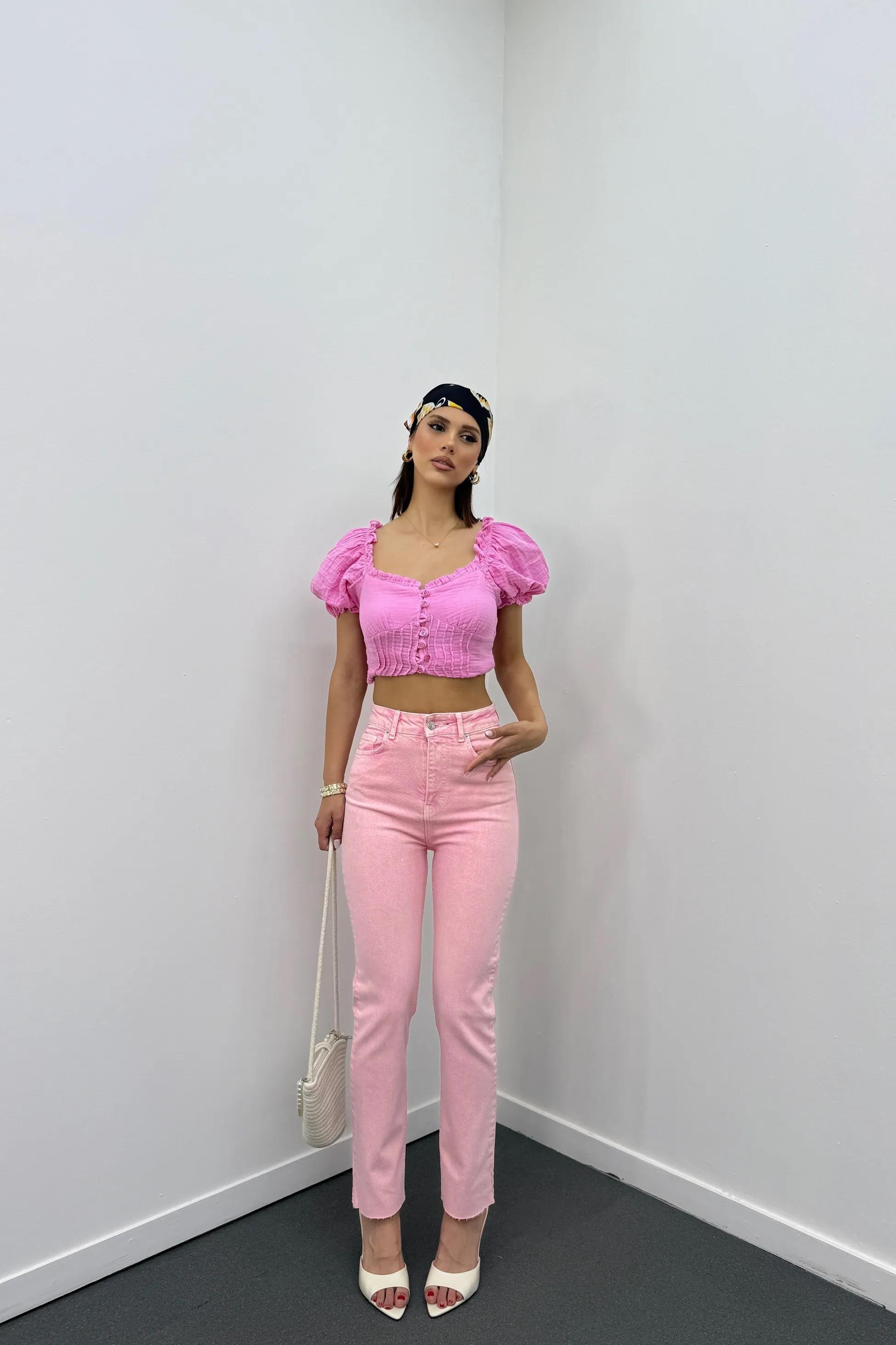 Juliet Açık Pembe Renk Yüksek Bel Slim Fit Jeans