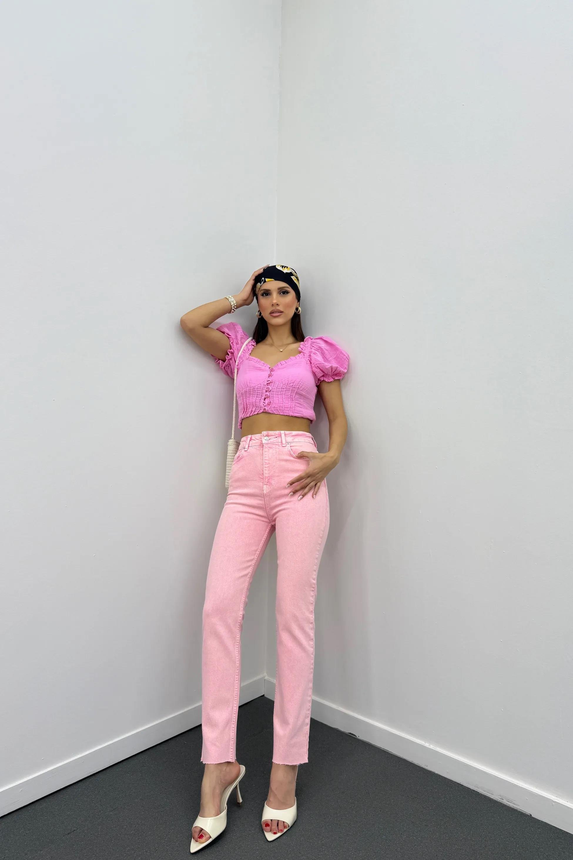 Juliet Açık Pembe Renk Yüksek Bel Slim Fit Jeans