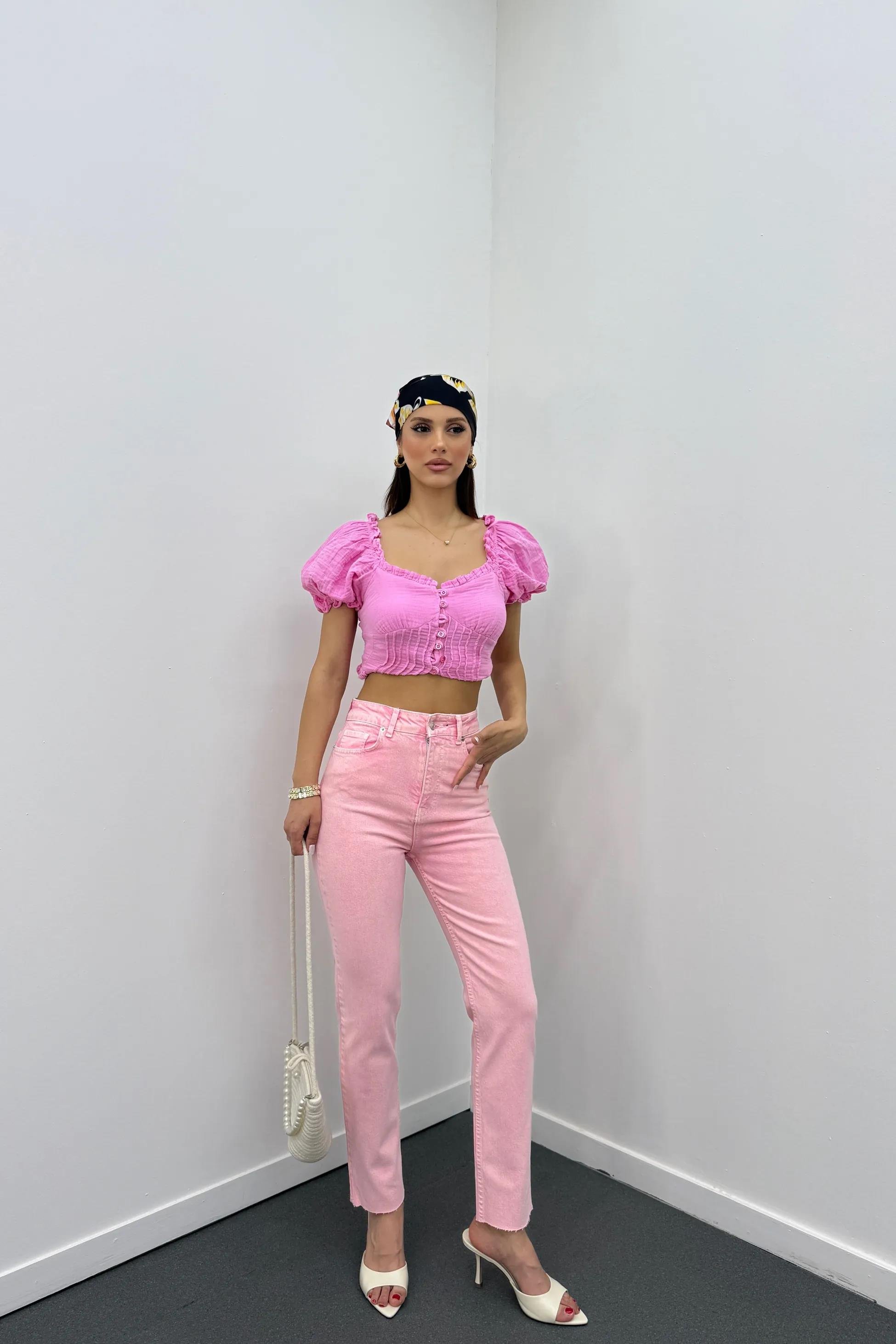Juliet Açık Pembe Renk Yüksek Bel Slim Fit Jeans