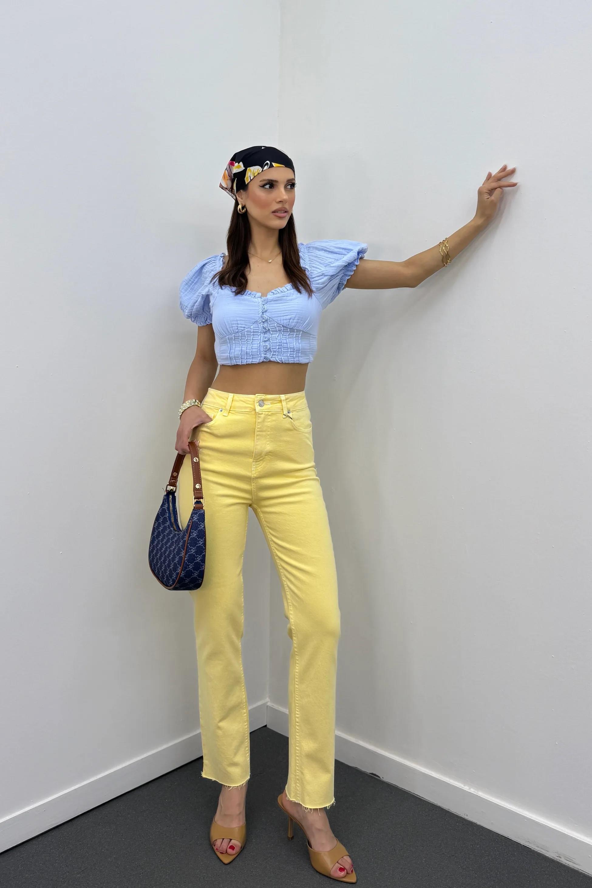 Juliet Açık Sarı Renk Yüksek Bel Slim Fit Jeans