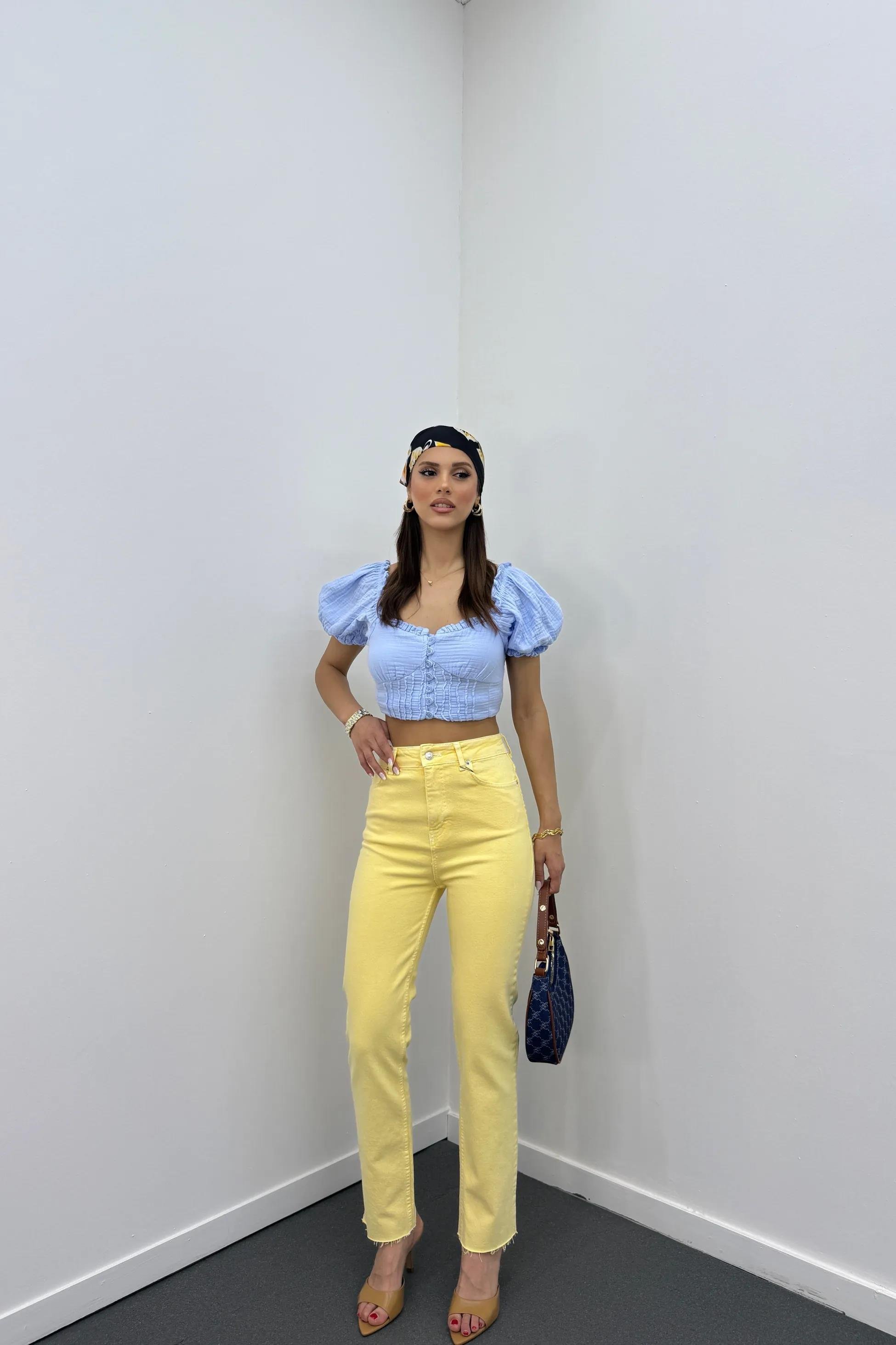 Juliet Açık Sarı Renk Yüksek Bel Slim Fit Jeans