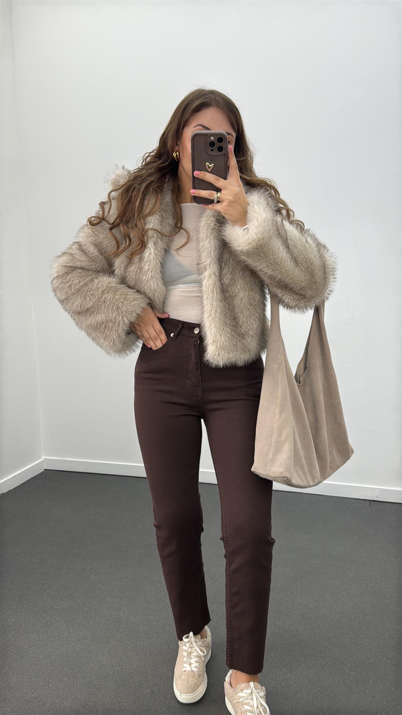 Juliet Kahve Renk Yüksek Bel Slim Fit Jeans