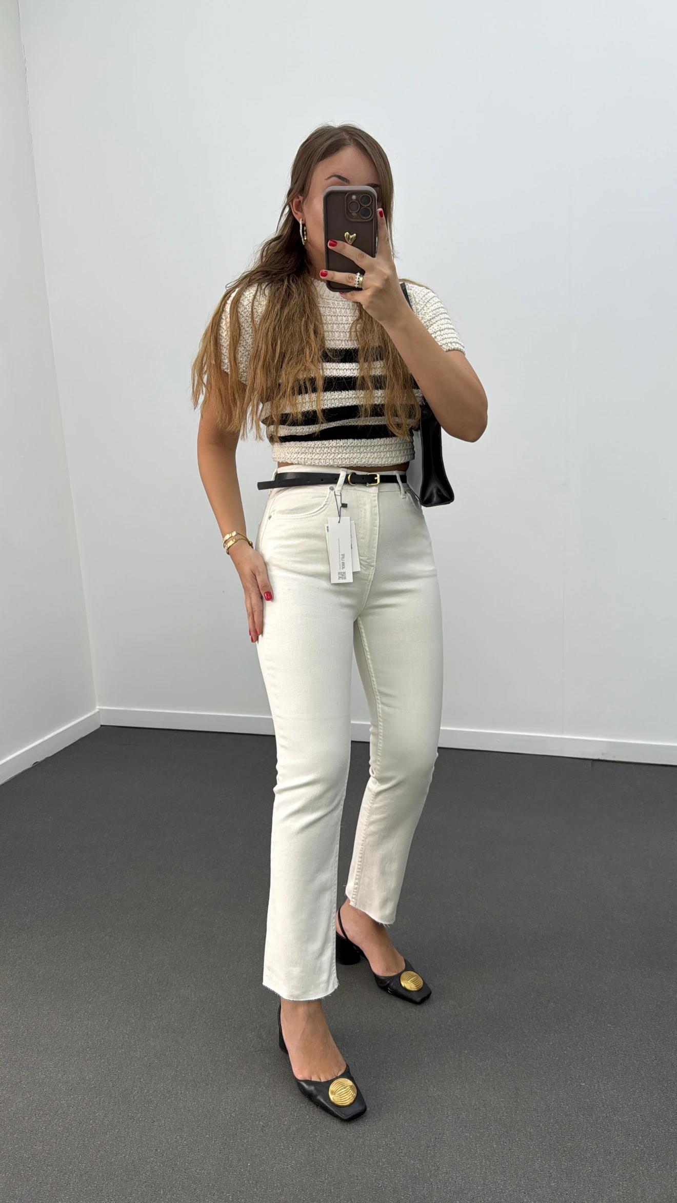 Juliet Krem Renk Yüksek Bel Slim Fit Jean