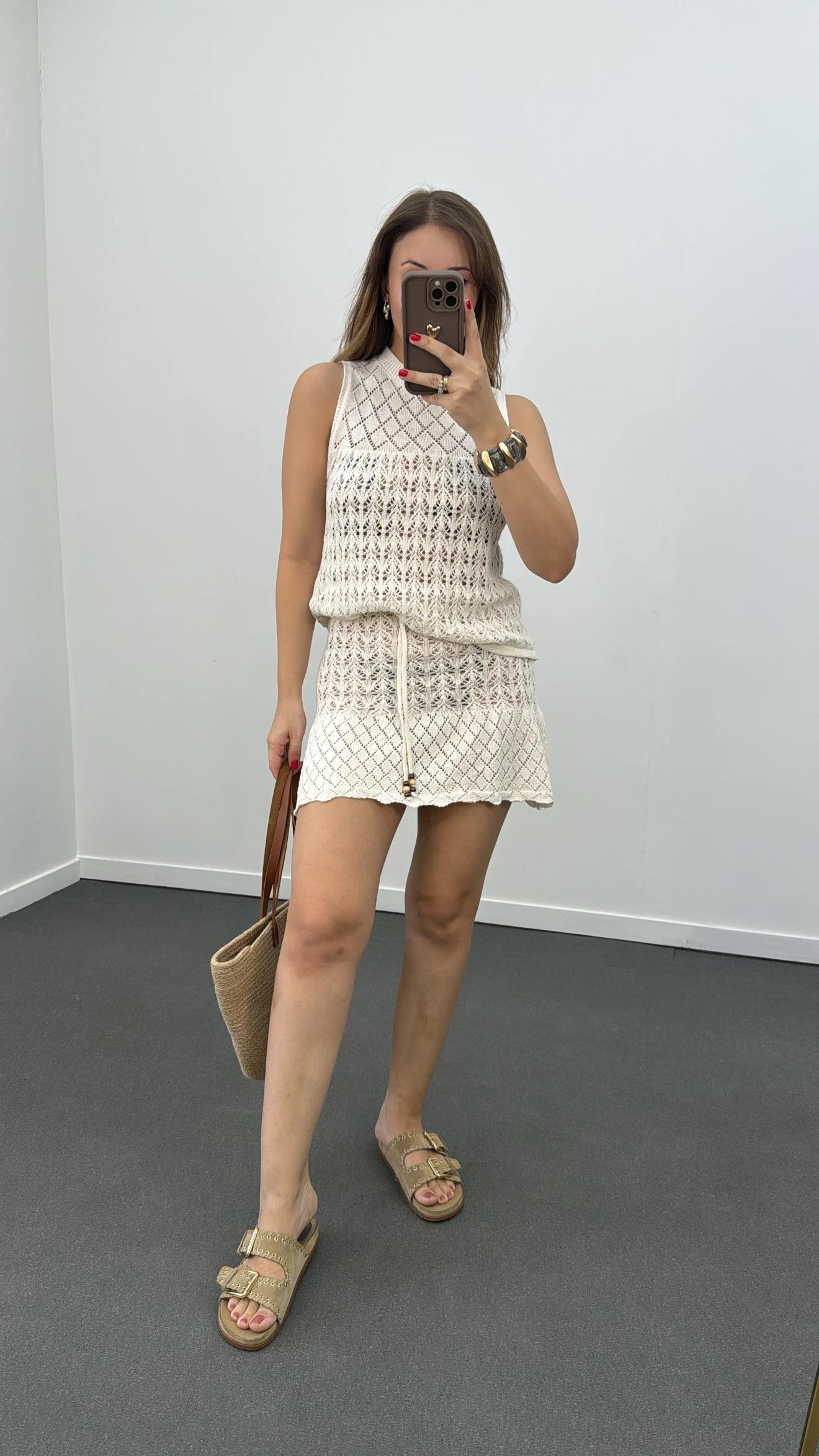 Kayi Krem Ajurlu Bluz Ve Etek Takım