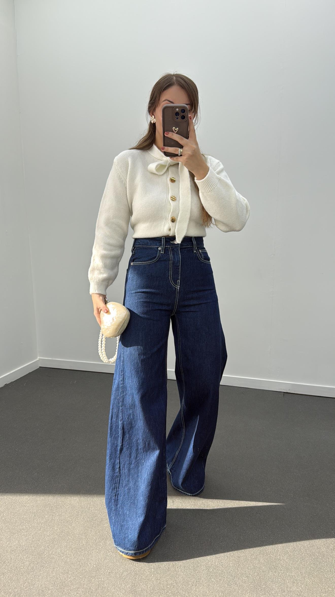 Kiev Lacivert Kontrast Dikişli Ultra Yüksek Bel Palazzo Jean