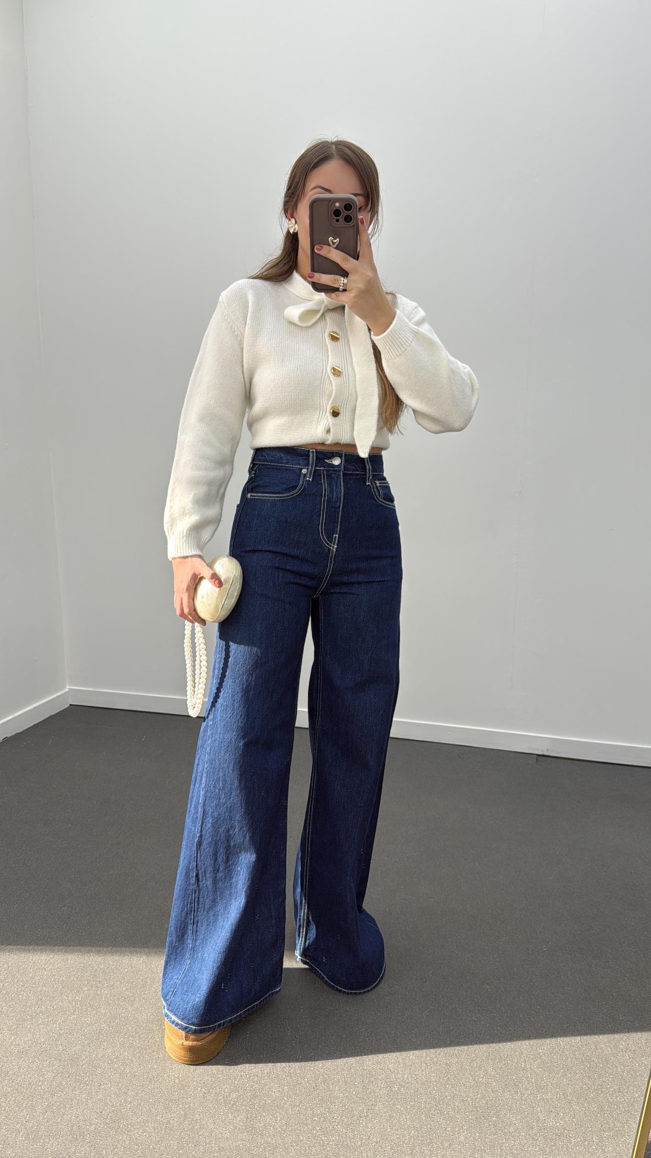 Kiev Lacivert Kontrast Dikişli Ultra Yüksek Bel Palazzo Jean