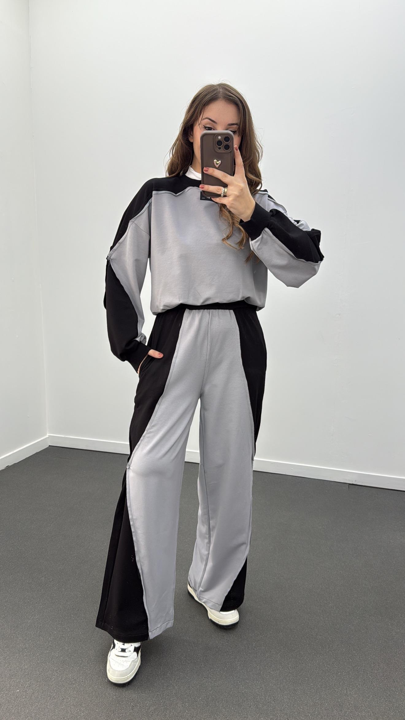 Kindsey Gri Mix Kumaş Modal Sweat Ve Pantolon Takımı