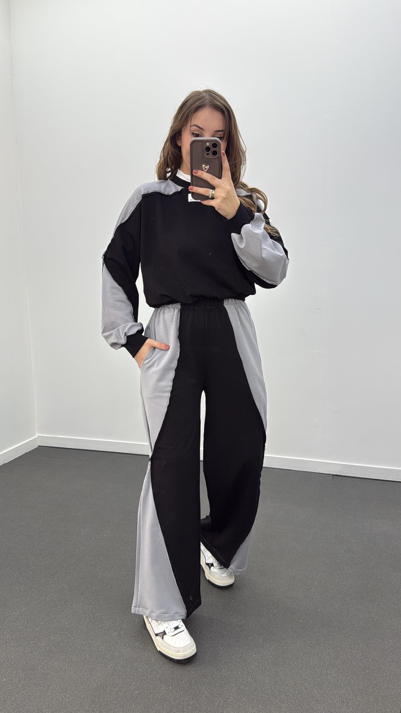 Kindsey Siyah Mix Kumaş Modal Sweat Ve Pantolon Takımı