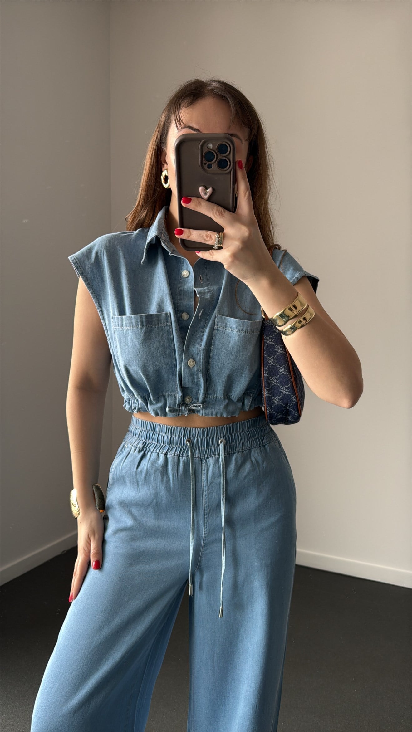 Kinsley Denim Tencel Beli Lastikli Yelek