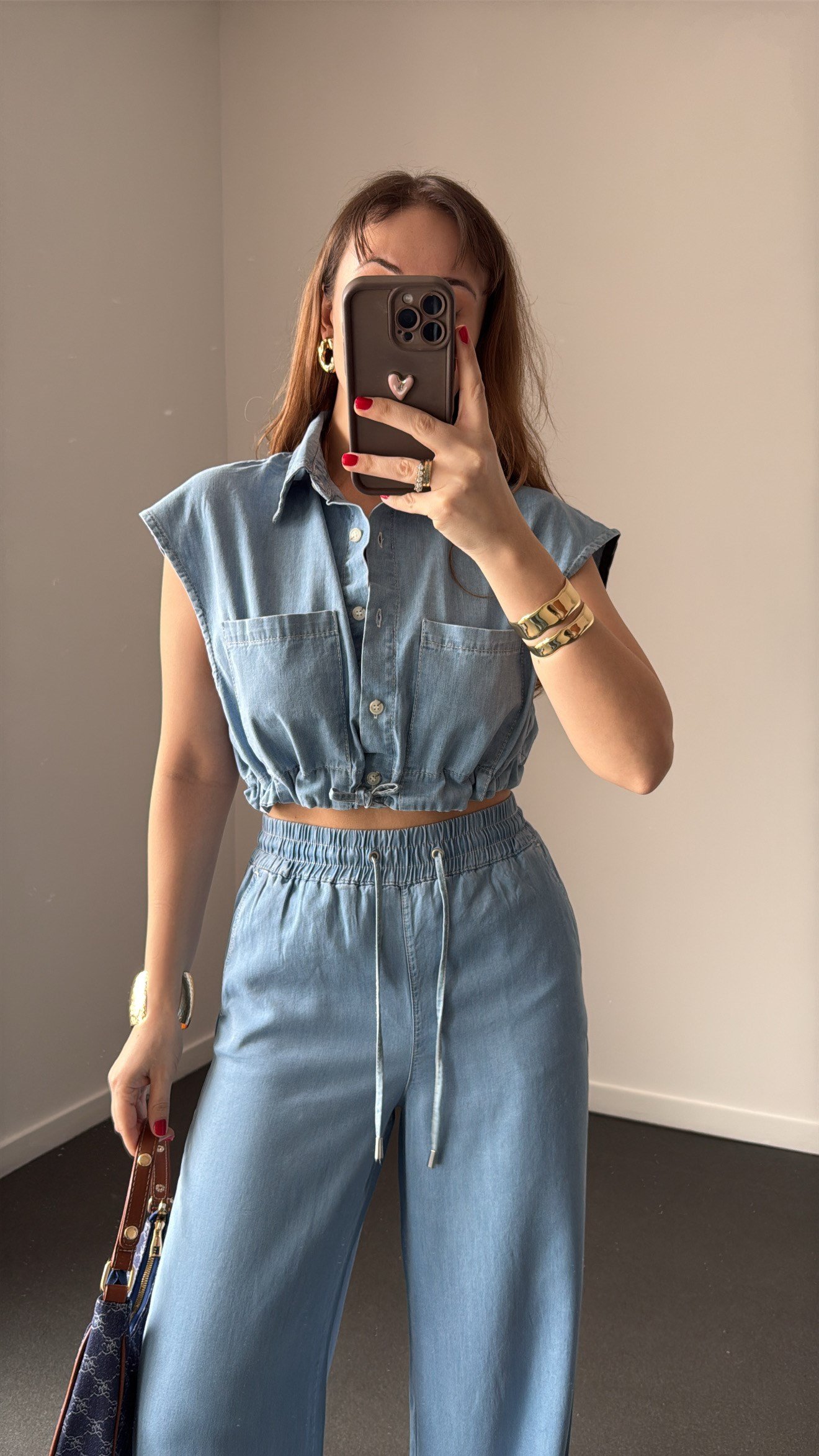 Kinsley Denim Tencel Beli Lastikli Yelek