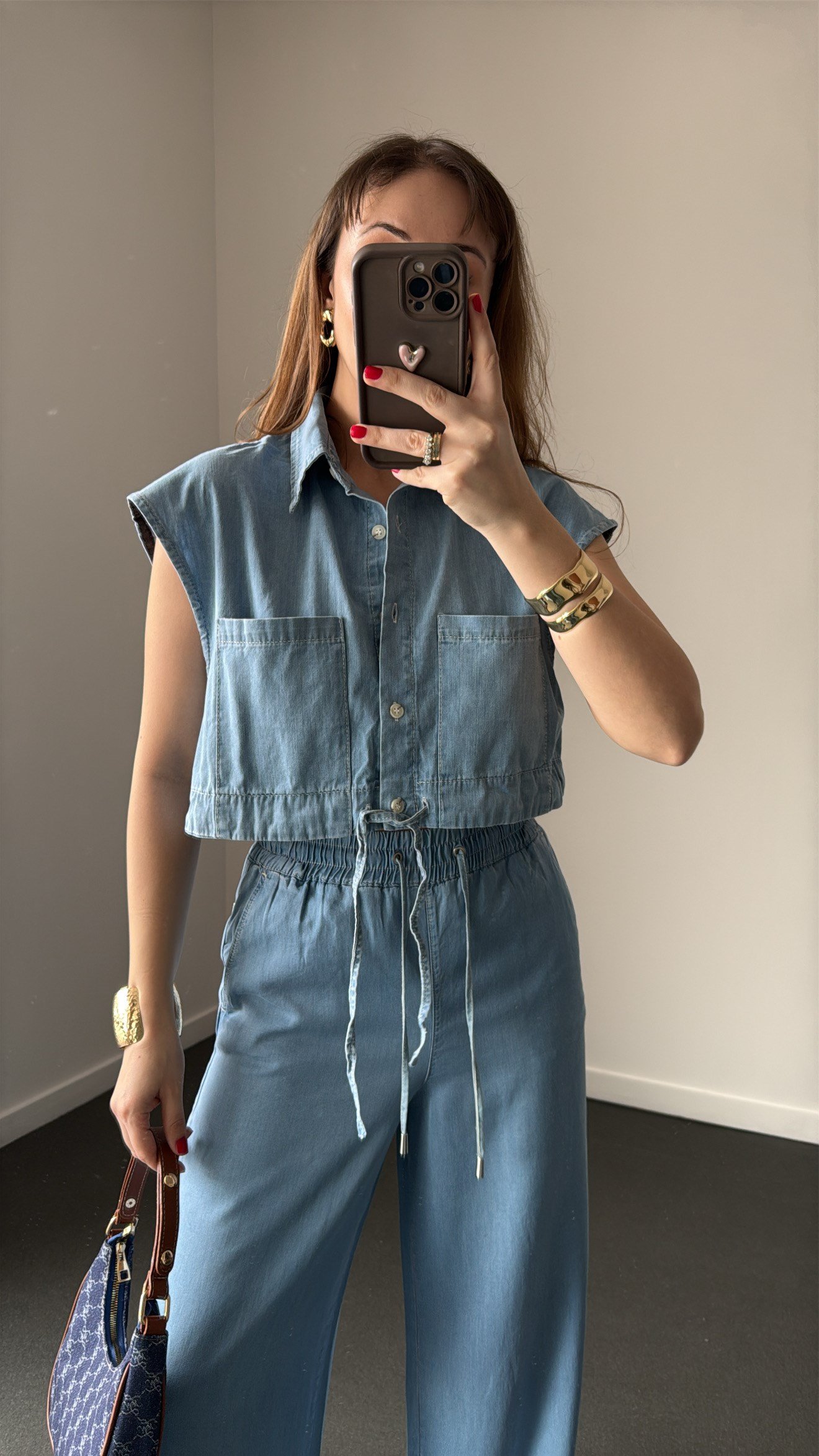 Kinsley Denim Tencel Beli Lastikli Yelek