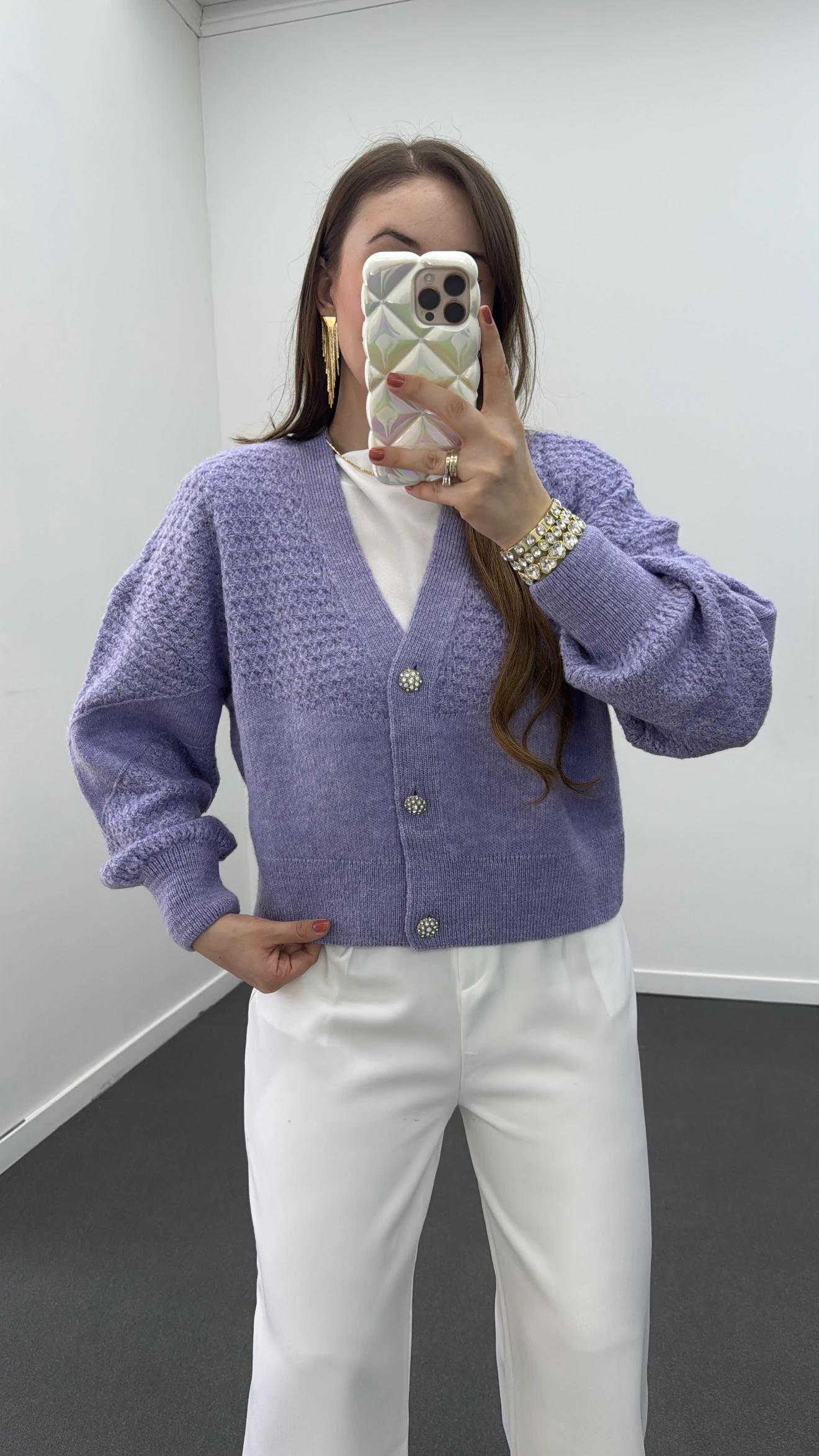 Laila Mor Taş Aksesuarlı Hırka