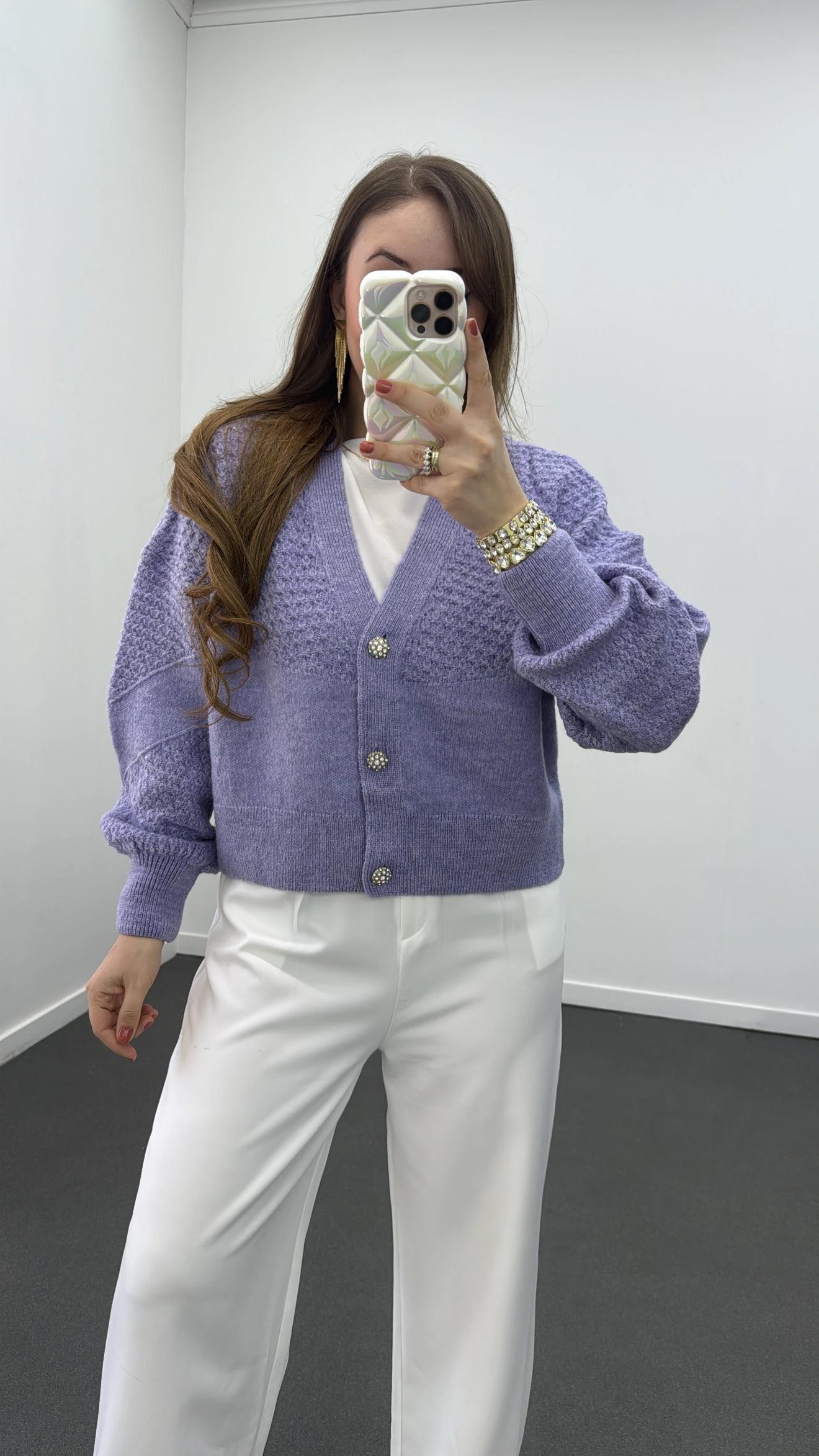 Laila Mor Taş Aksesuarlı Hırka