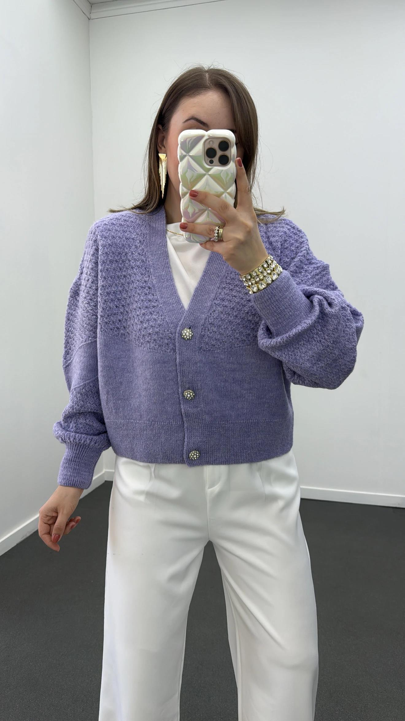 Laila Mor Taş Aksesuarlı Hırka