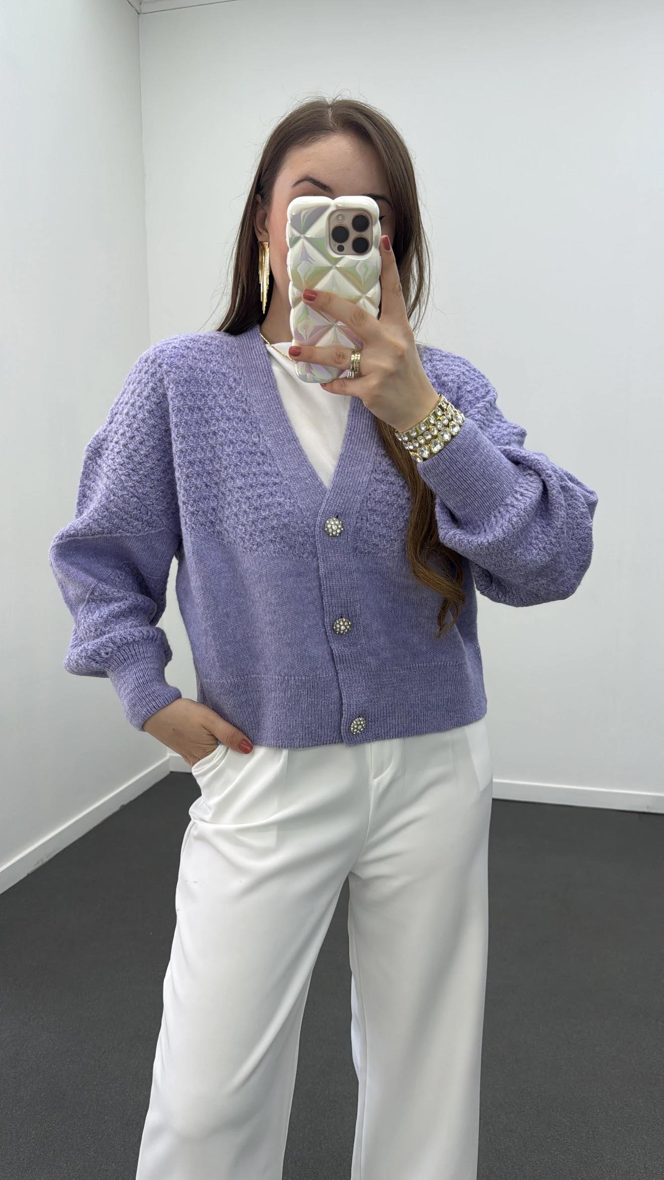 Laila Mor Taş Aksesuarlı Hırka