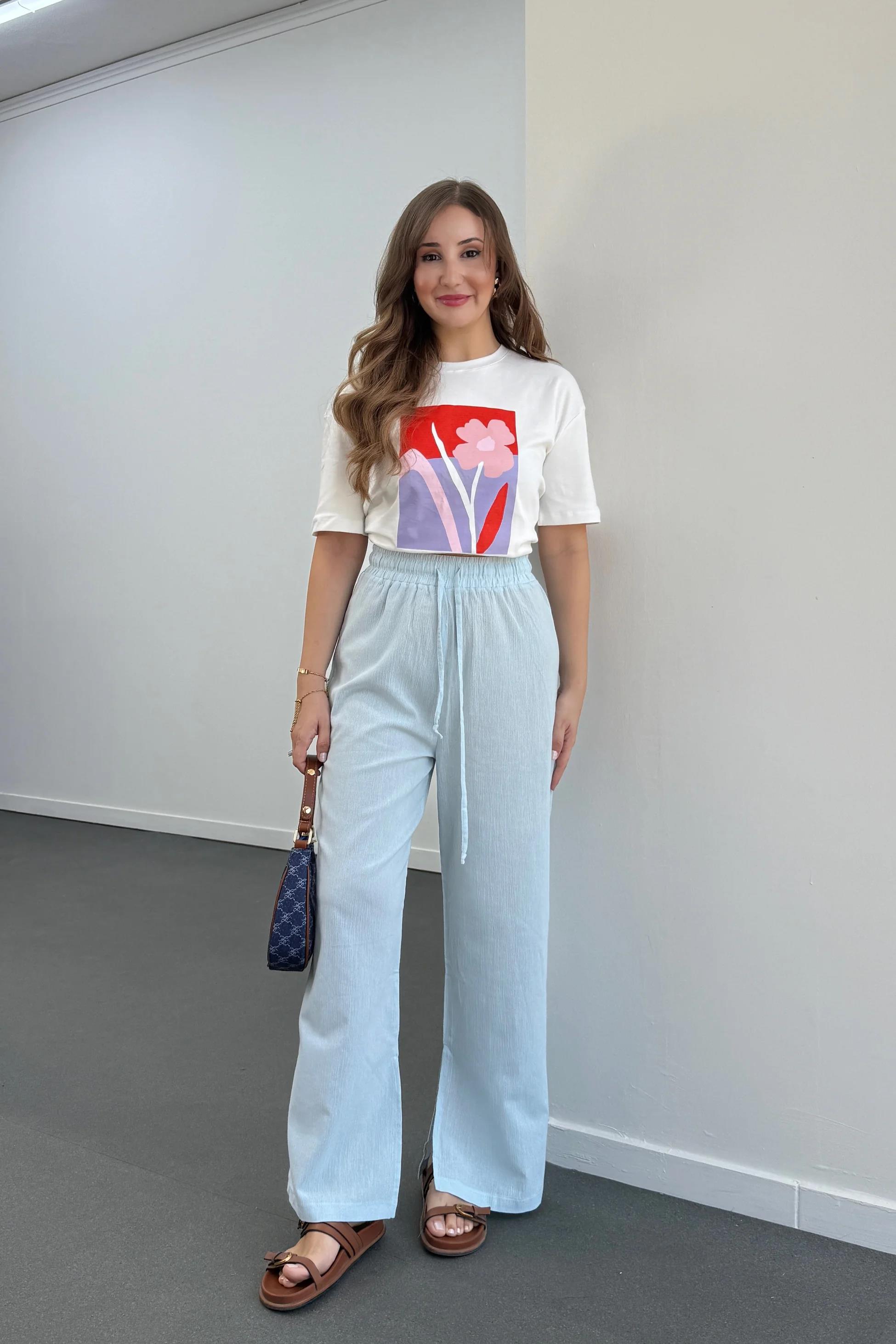 Larmina Bebe Mavi Yırtmaç Detaylı Dökümlü Pantolon