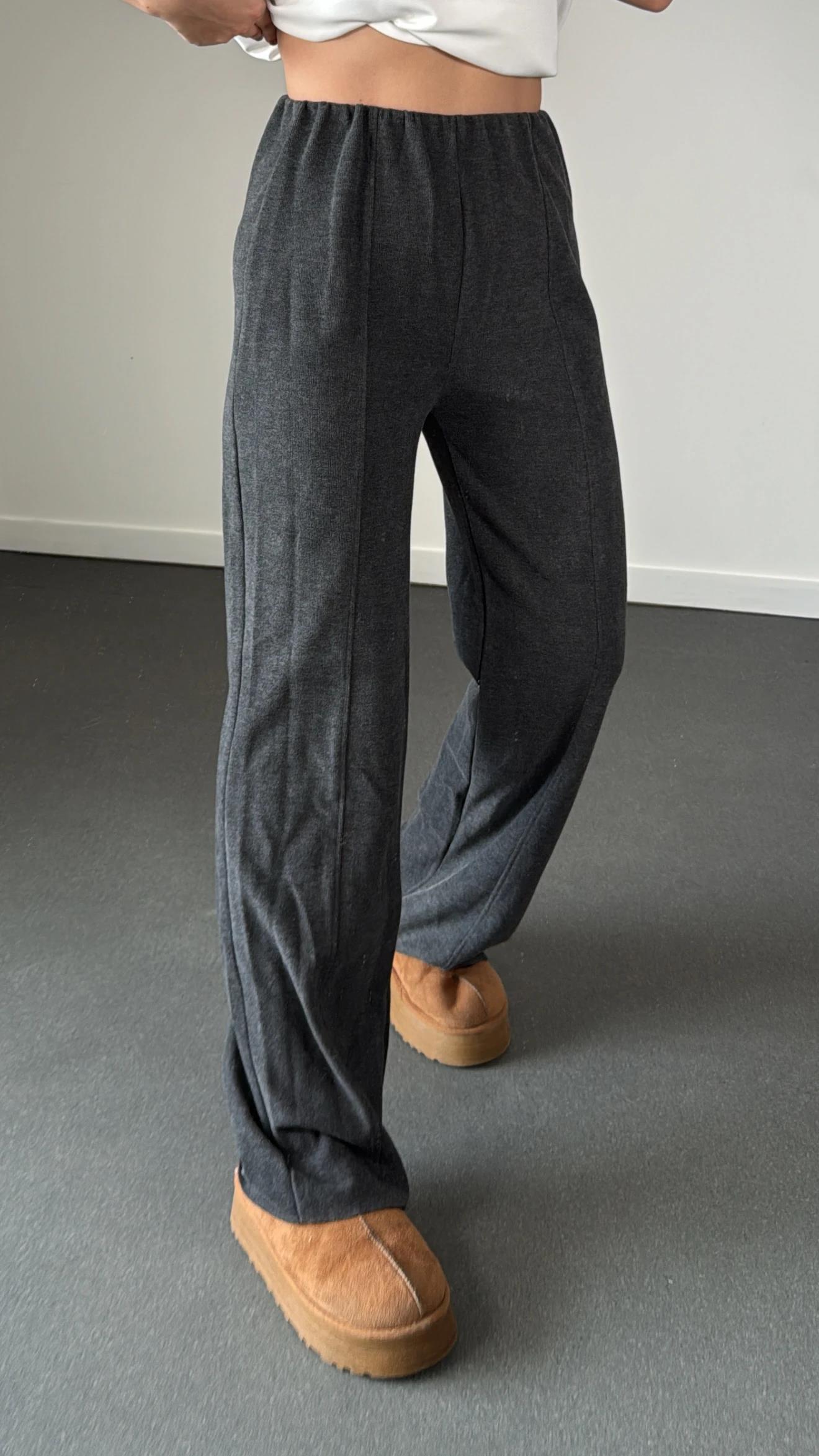 Latie Koyu Gri Nervür Dikişli Pantolon