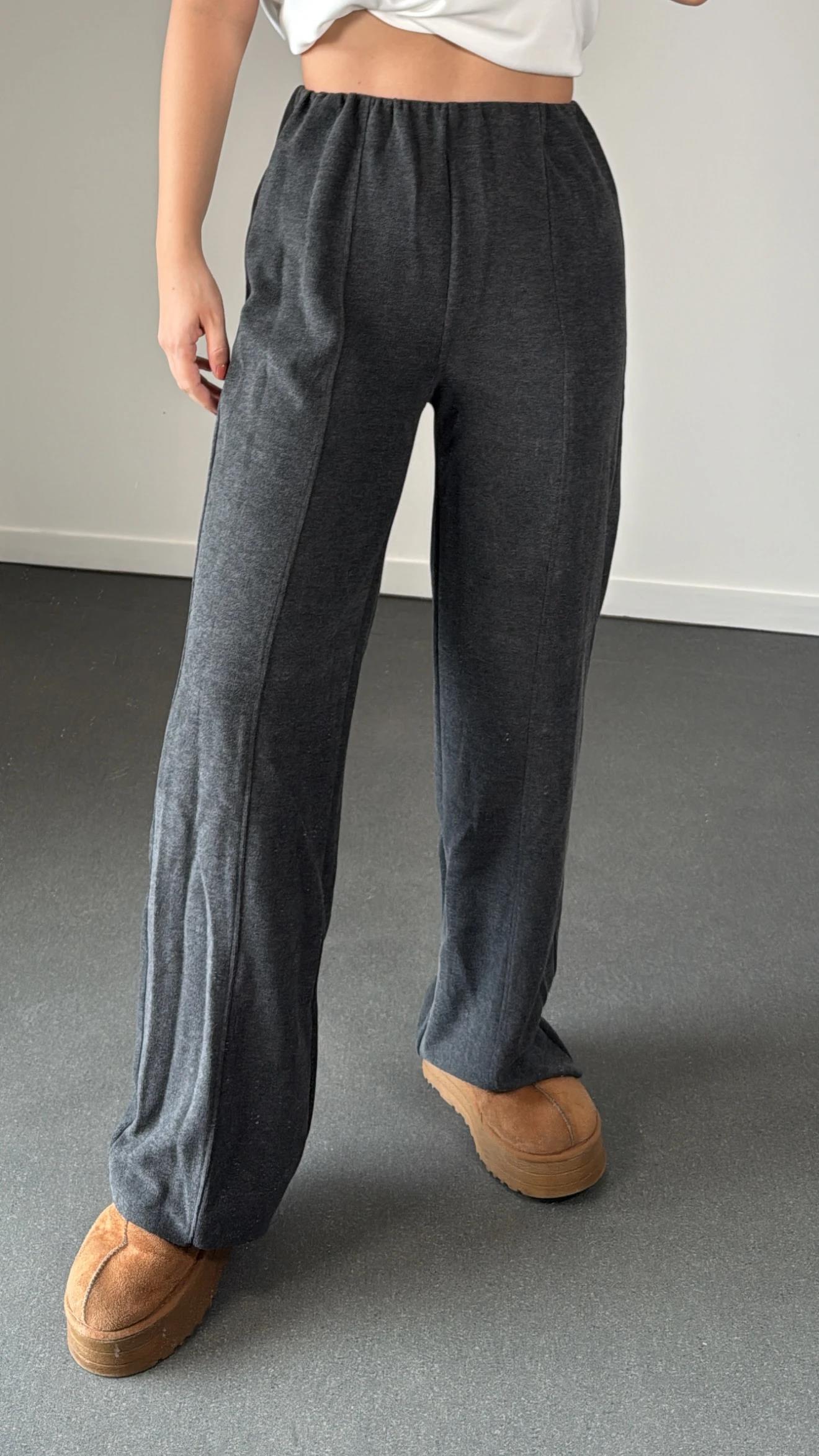 Latie Koyu Gri Nervür Dikişli Pantolon