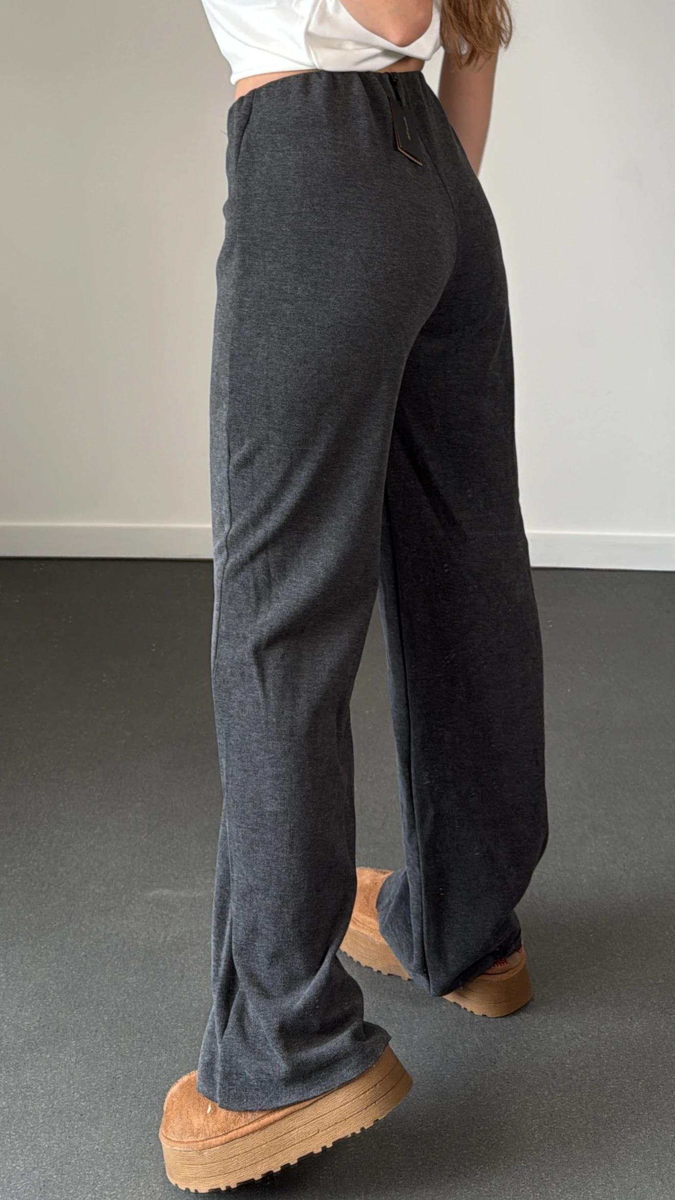 Latie Koyu Gri Nervür Dikişli Pantolon