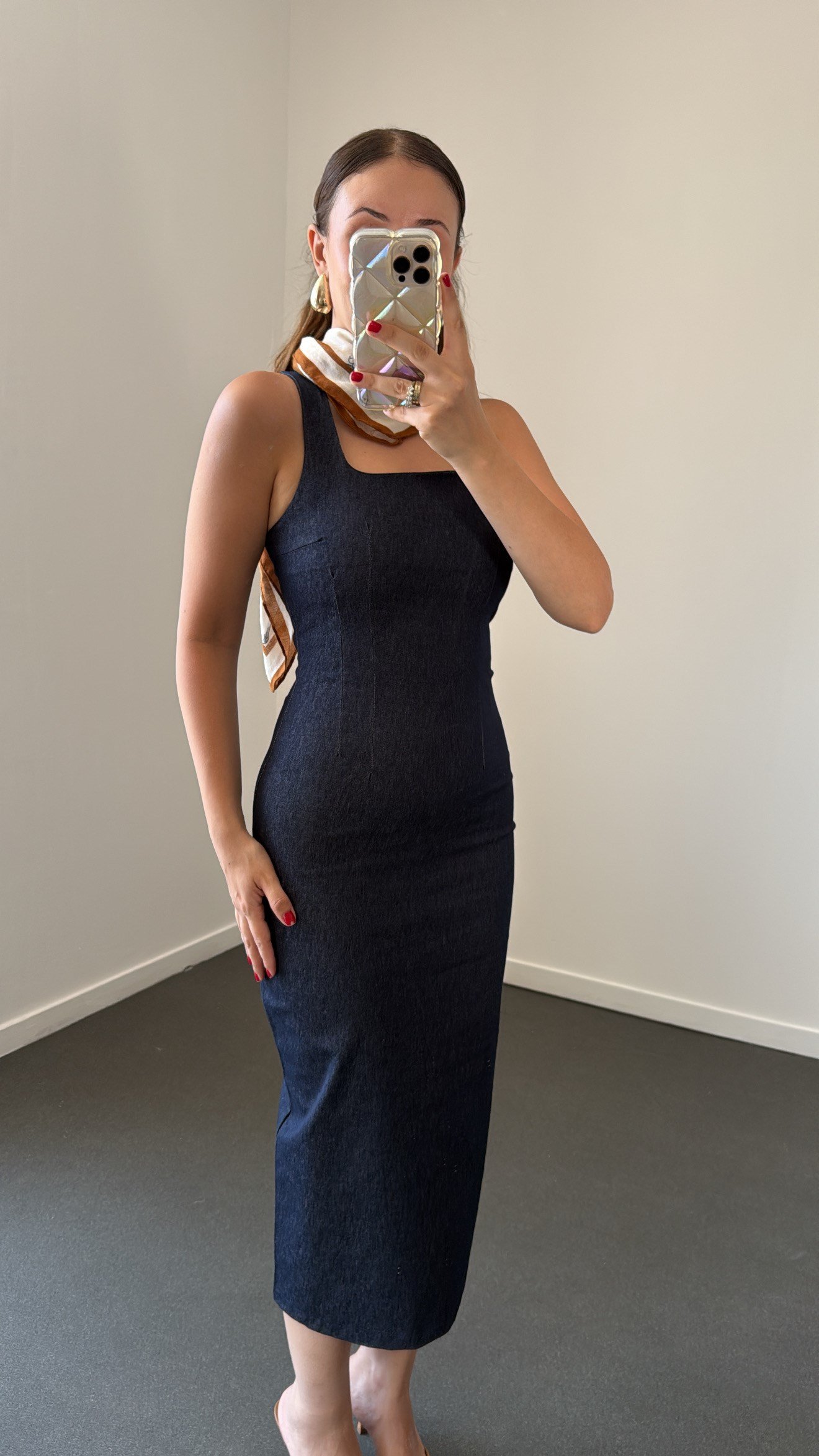 Layla Dark Blue Kalem Denim Elbise
