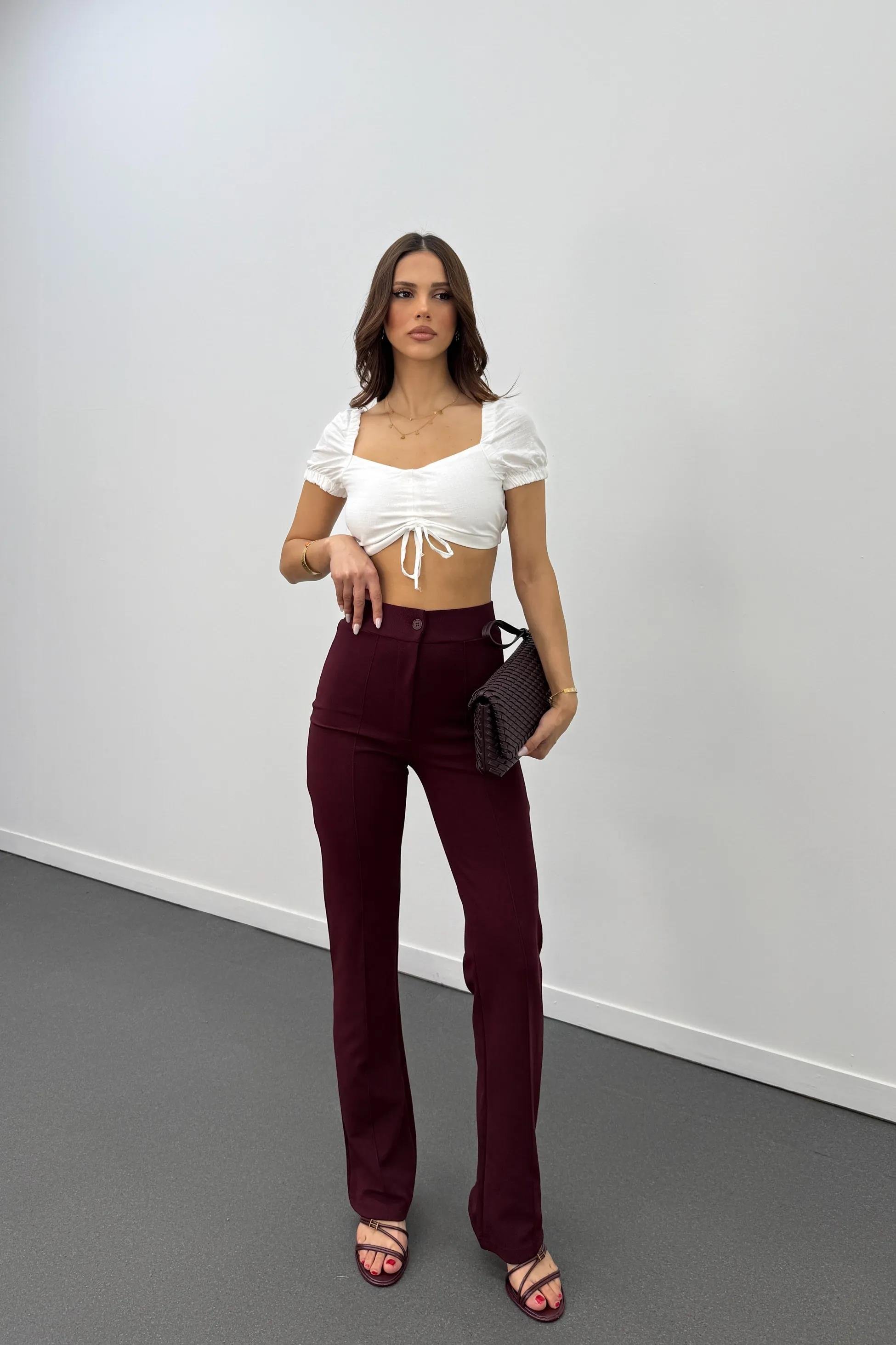 Leo Bordo Likralı Süper Yüksek Bel Kumaş Pantolon