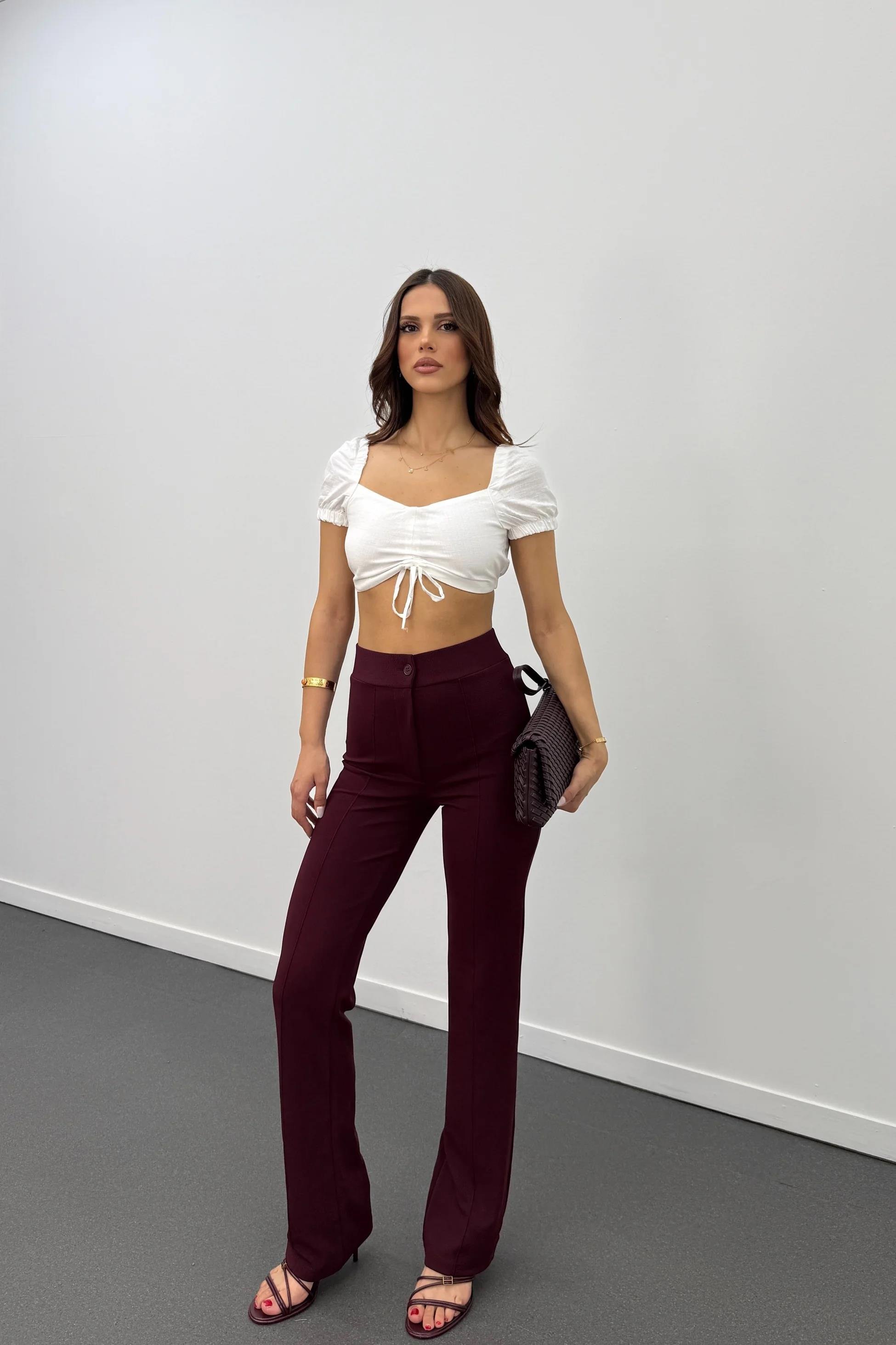 Leo Bordo Likralı Süper Yüksek Bel Kumaş Pantolon