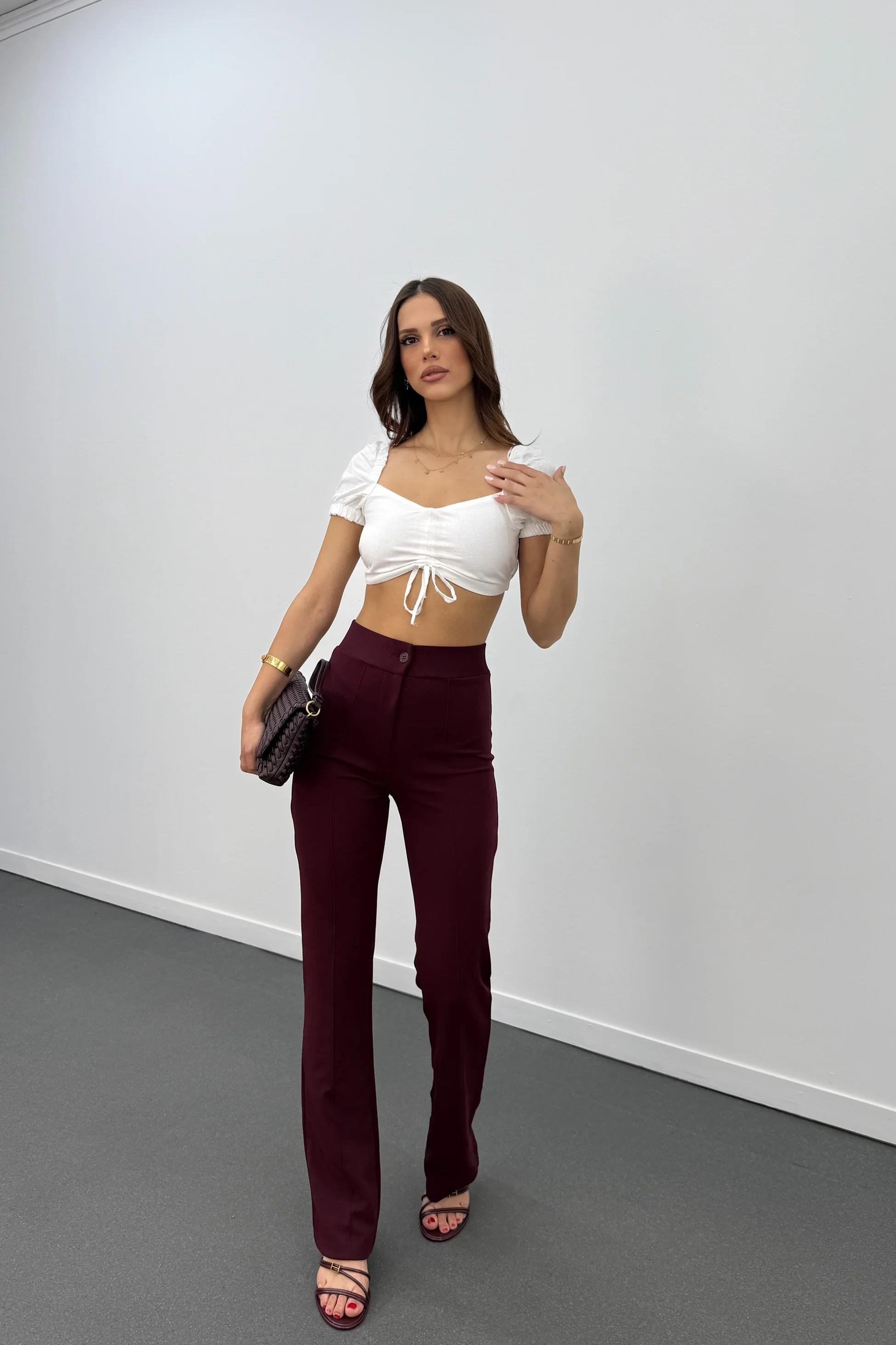 Leo Bordo Likralı Süper Yüksek Bel Kumaş Pantolon