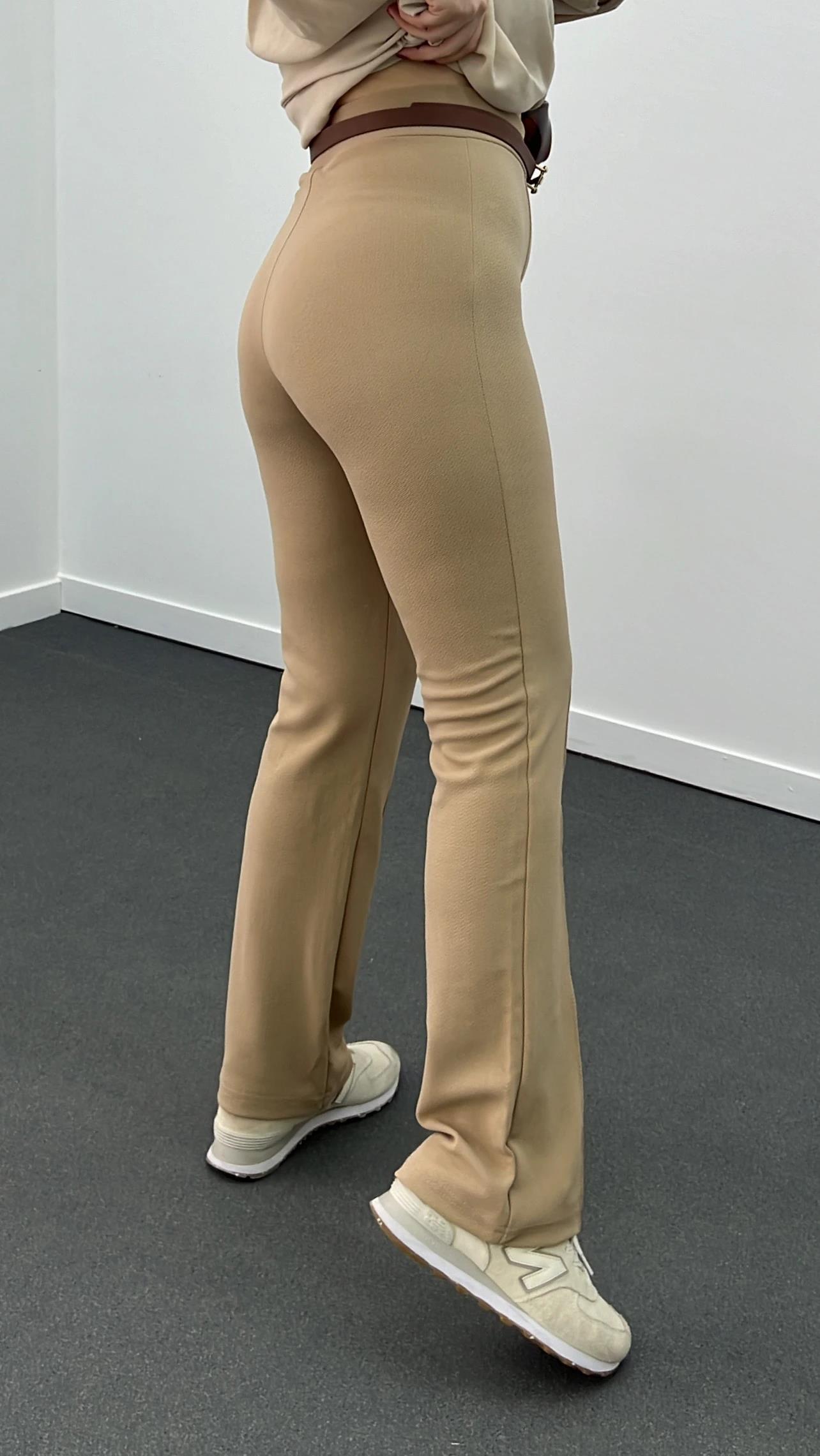 Leo Camel Likralı Süper Yüksek Bel Kumaş Pantolon
