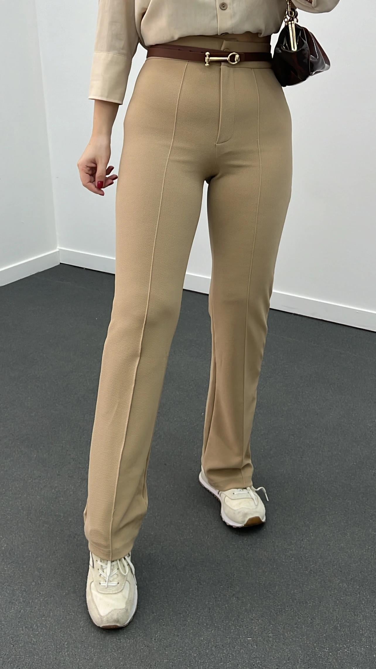 Leo Camel Likralı Süper Yüksek Bel Kumaş Pantolon