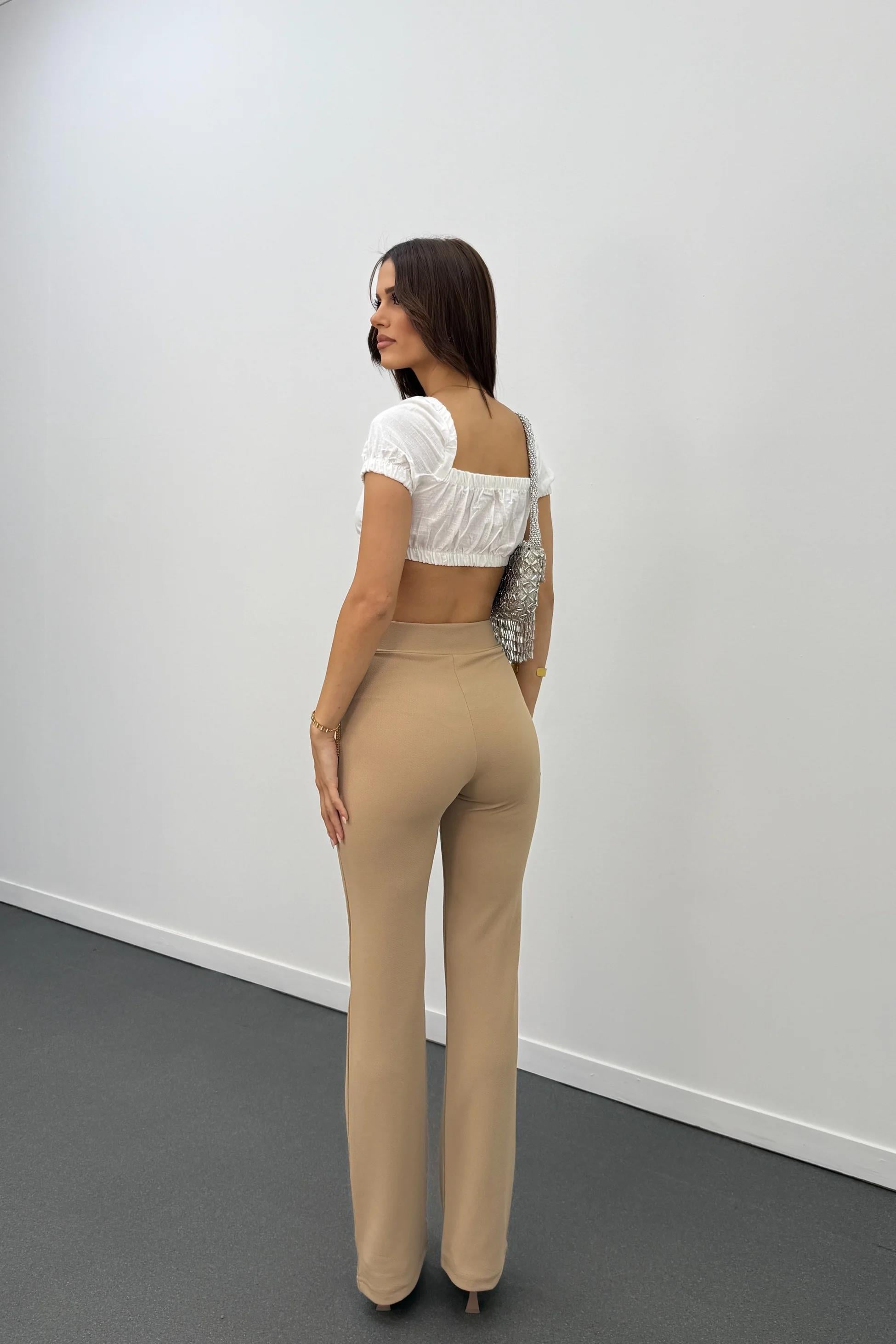 Leo Camel Likralı Süper Yüksek Bel Kumaş Pantolon