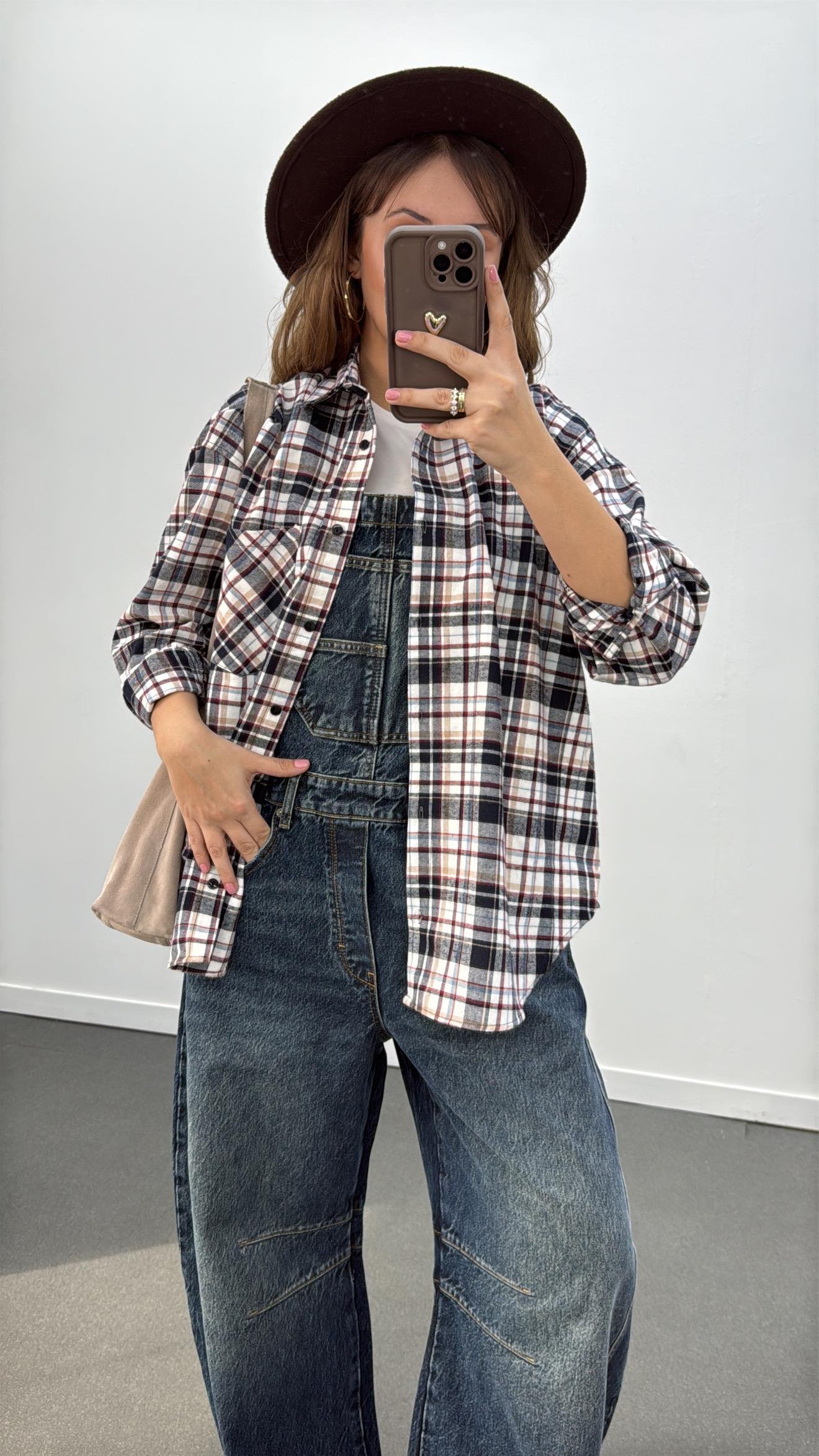 Leona Lacivert  Ekoseli Oduncu Gömlek