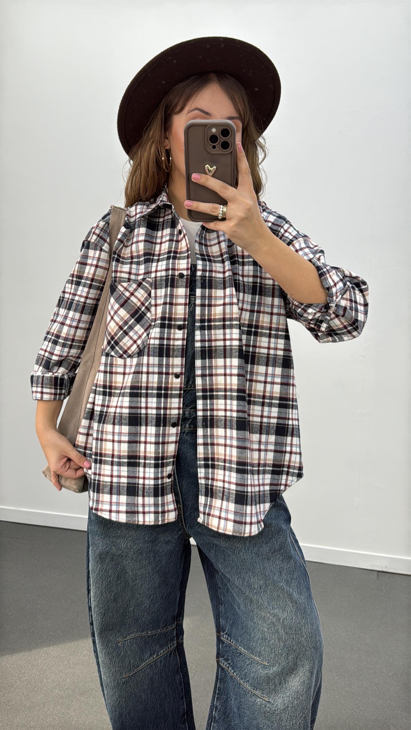 Leona Lacivert  Ekoseli Oduncu Gömlek