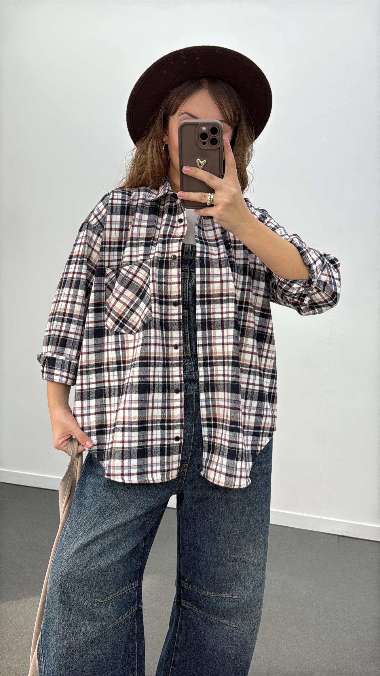 Leona Lacivert  Ekoseli Oduncu Gömlek