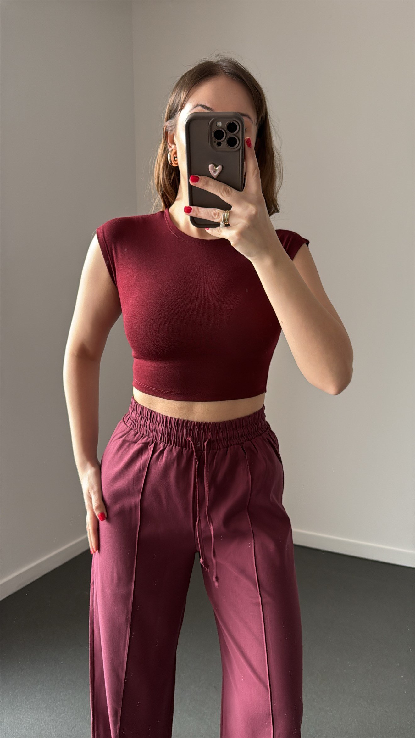 Lexie Bordo Bisiklet Yaka Kısa Crop