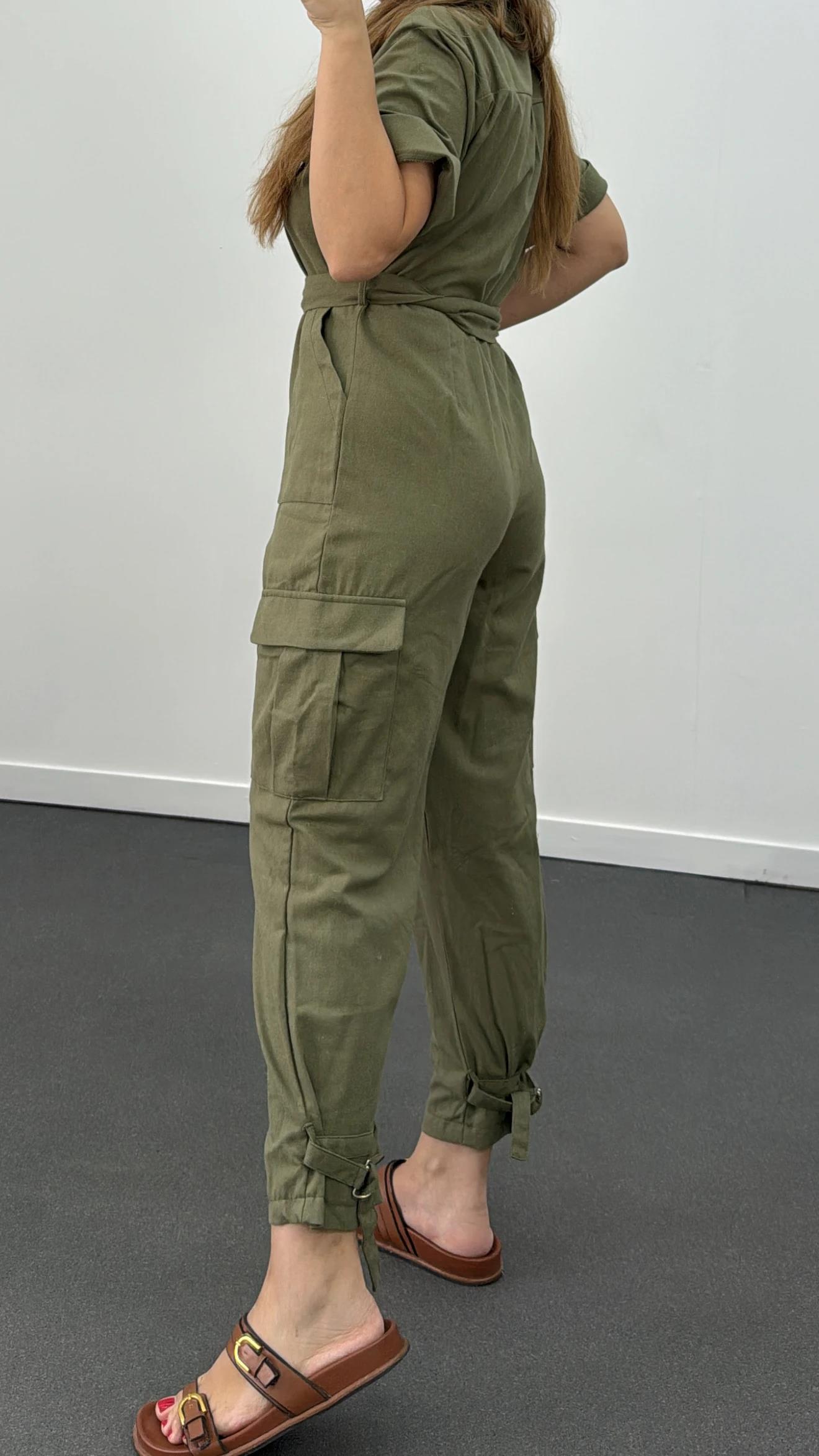 Lexy Haki Keten Karışımlı Tulum