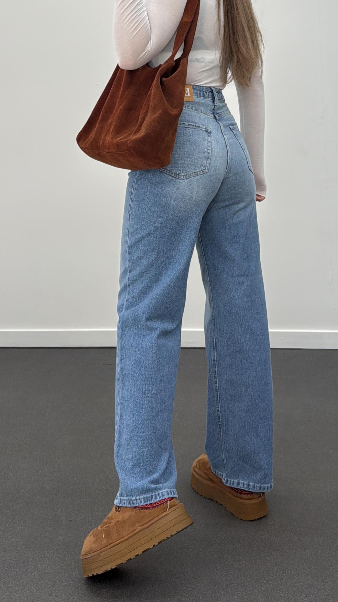 Lizbon Orta Kot Yüksek Bel Wide Leg Jeans