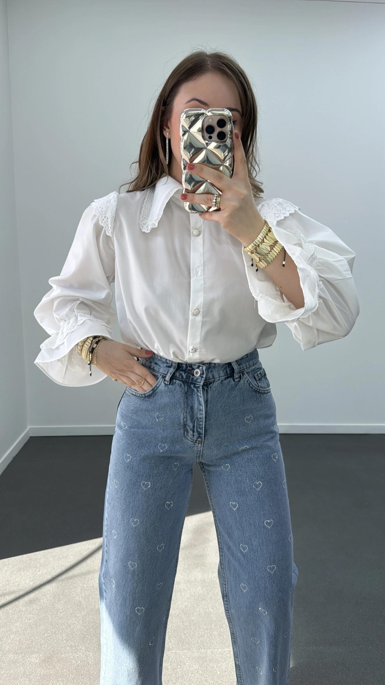 Loly Kalp Aksesuarlı Straight Leg Jeans