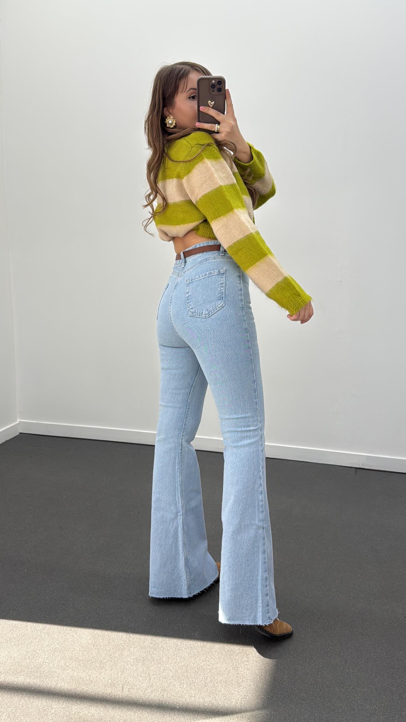 London Açık Kot Çift Düğmeli Kemerli İspanyol Jean