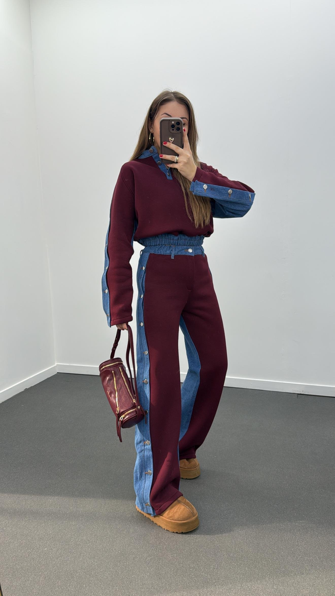 Loona Bordo Kot Mixli Eşofman Takımı