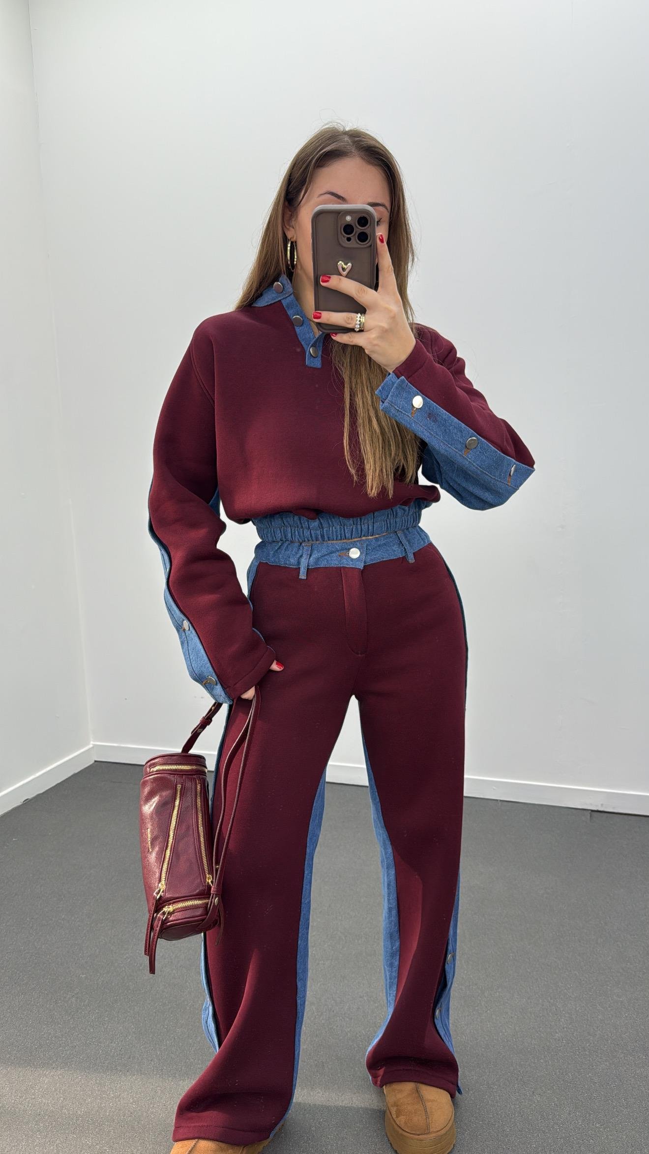 Loona Bordo Kot Mixli Eşofman Takımı