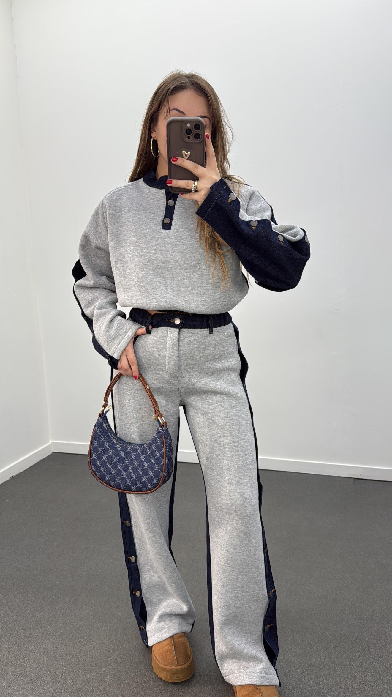 Loona Gri Kot Mixli Eşofman Takımı