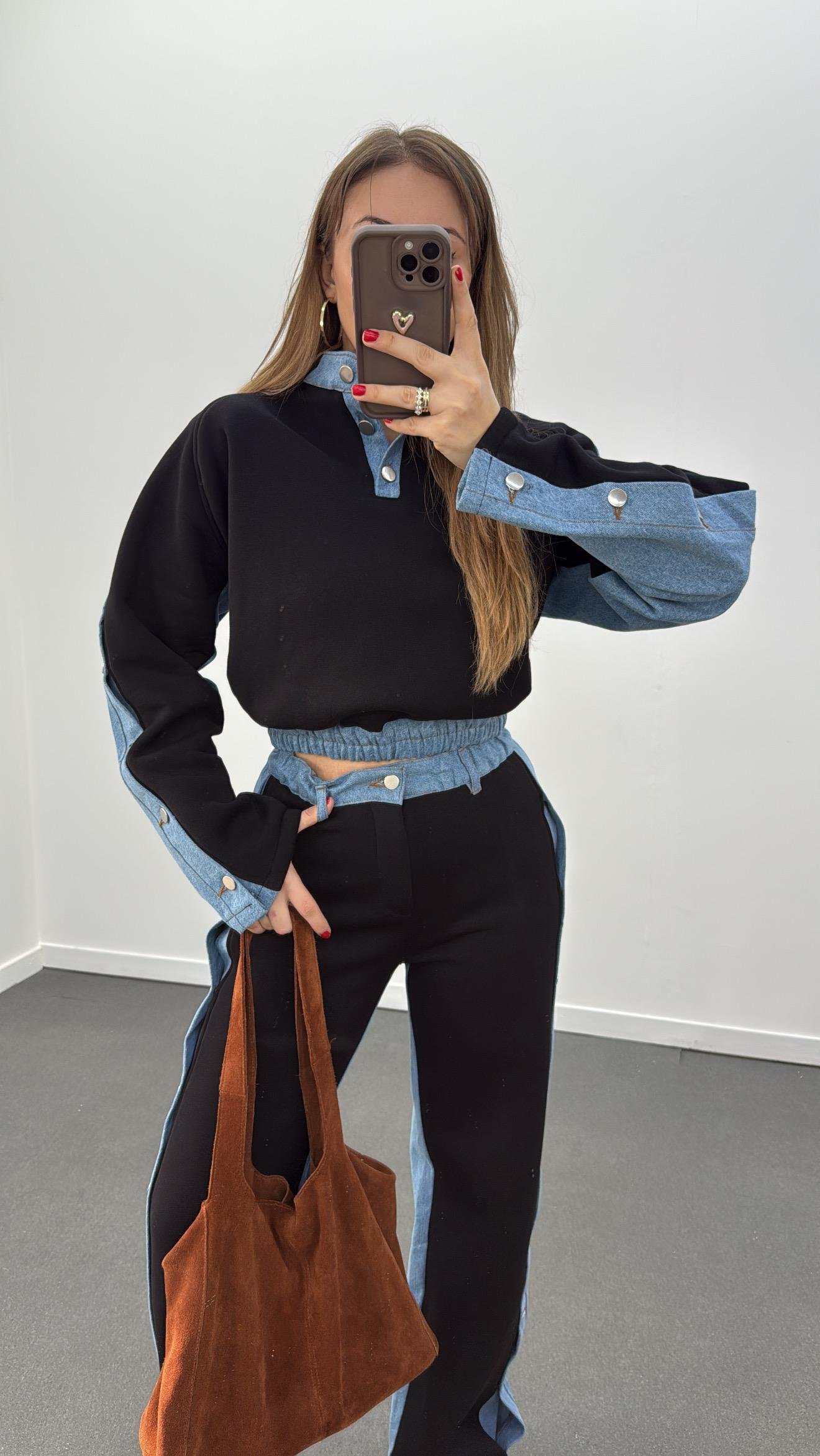 Loona Siyah Kot Mixli Eşofman Takımı