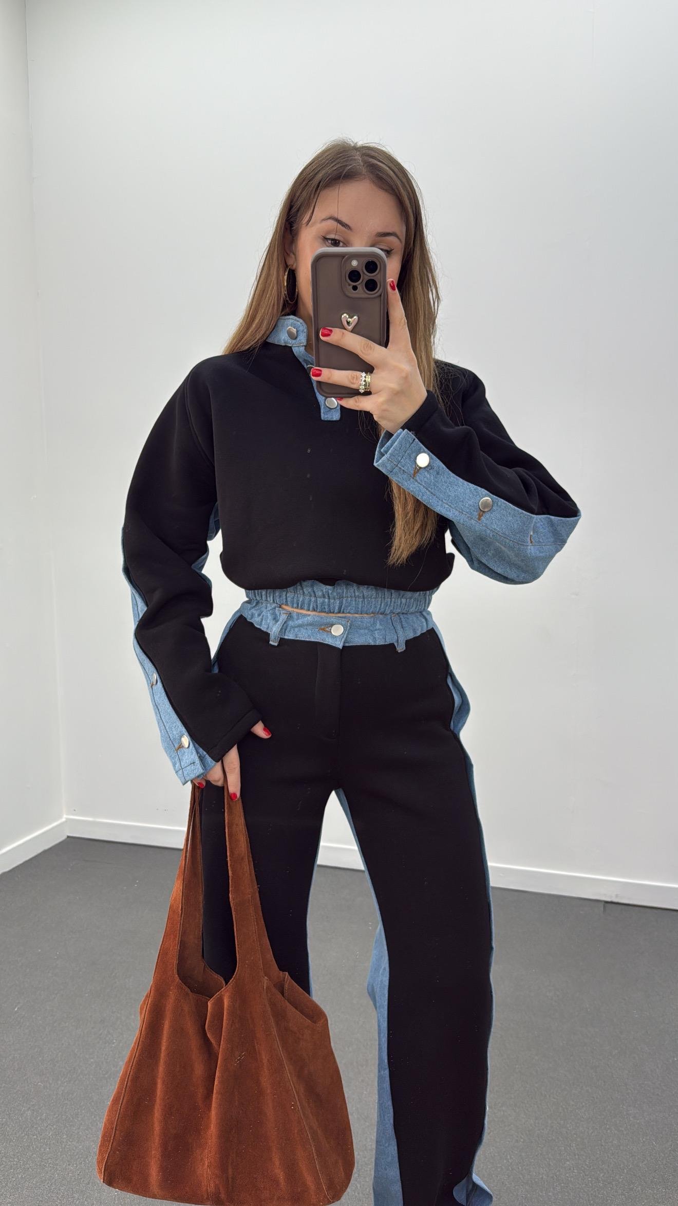 Loona Siyah Kot Mixli Eşofman Takımı