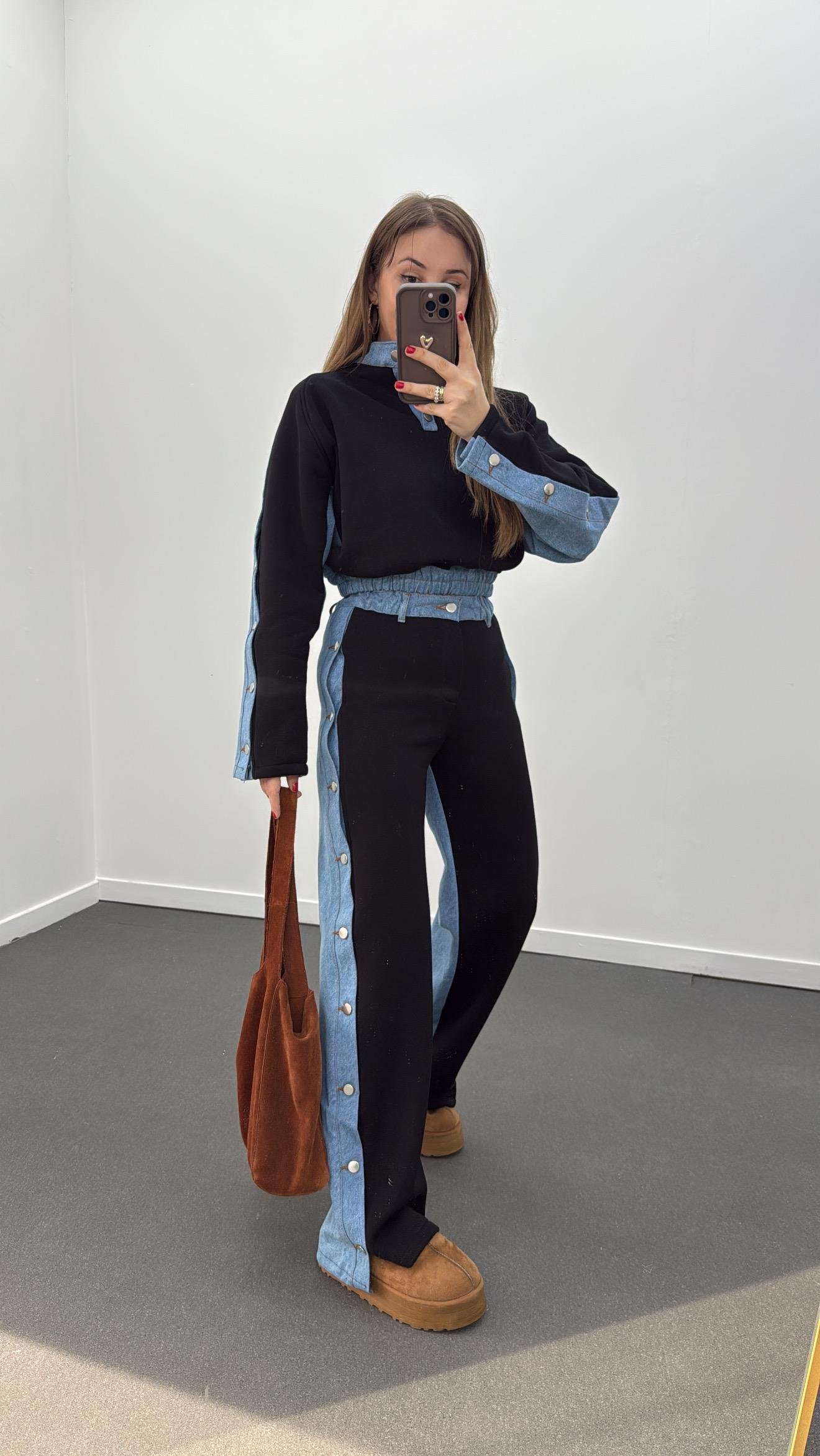 Loona Siyah Kot Mixli Eşofman Takımı