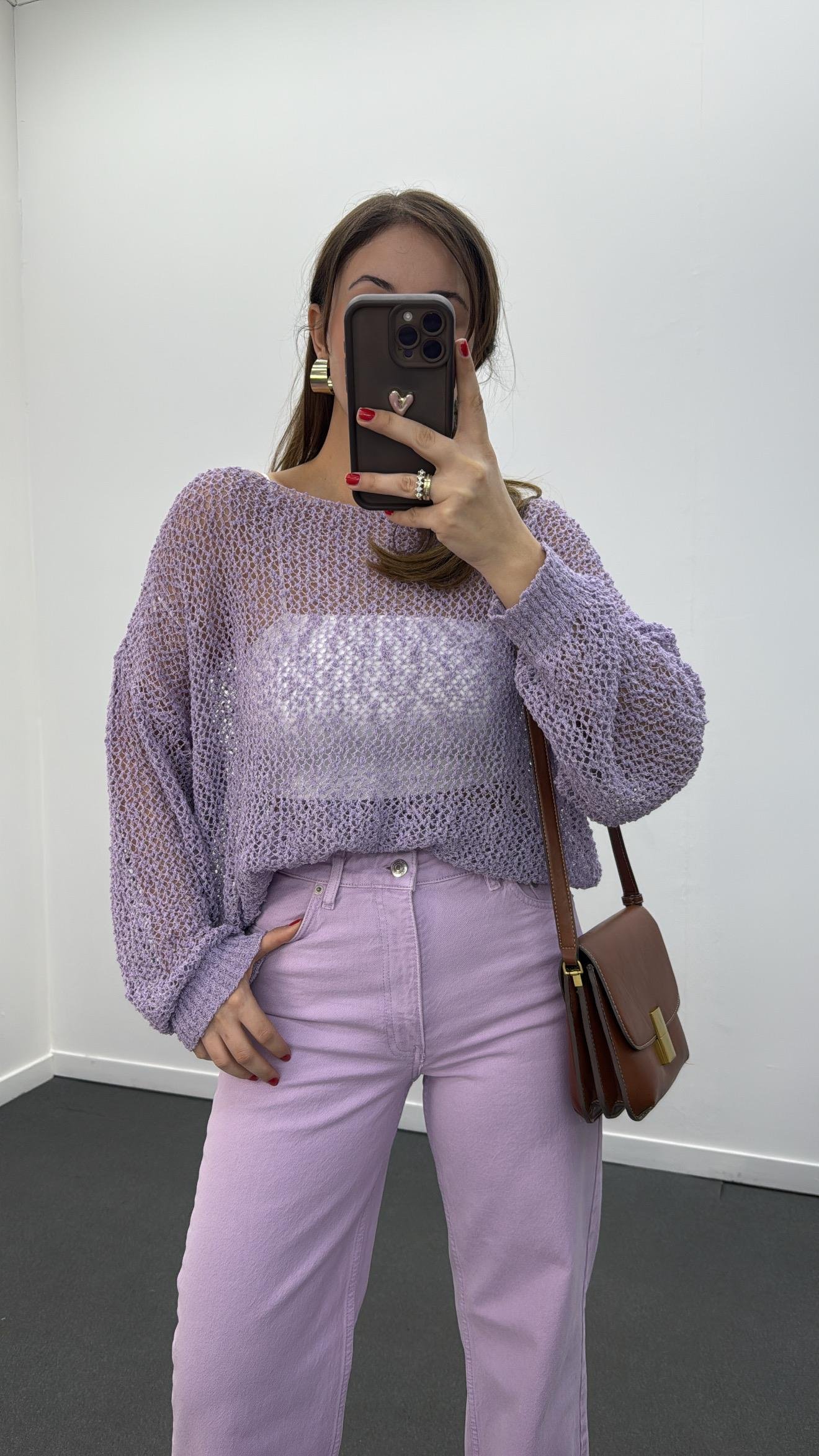 Lumira Lila Kayık Yaka Merserize Triko