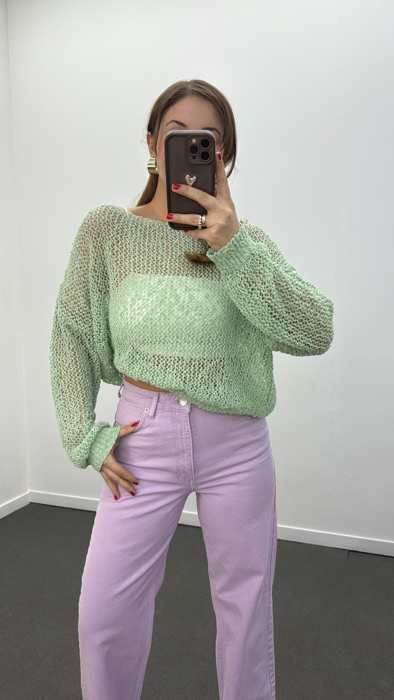 Lumira Yeşil Kayık Yaka Merserize Triko